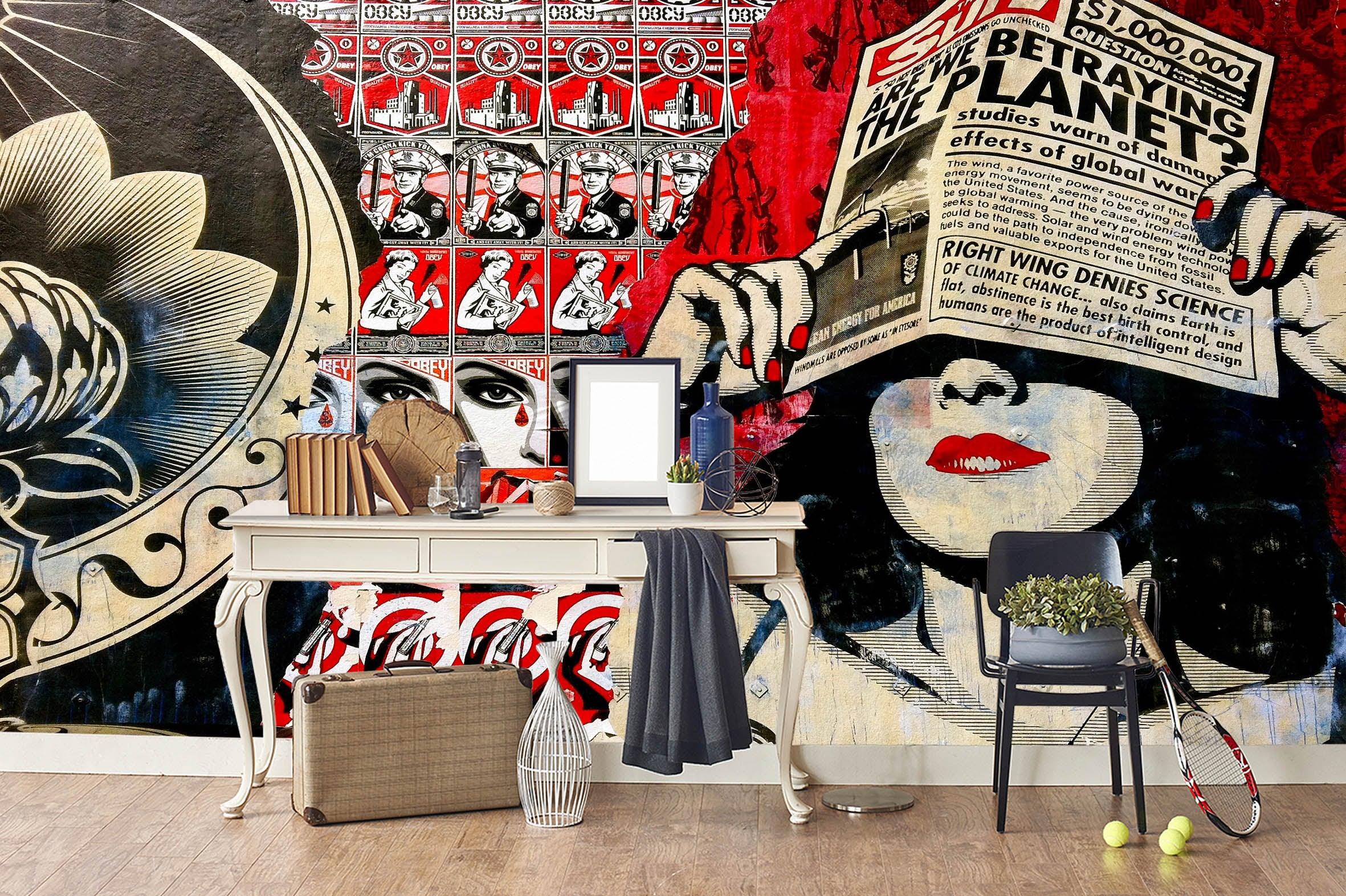 3D Retro Newspaper Lady Wall Mural Wallpaper B94- Jess Art Decoration