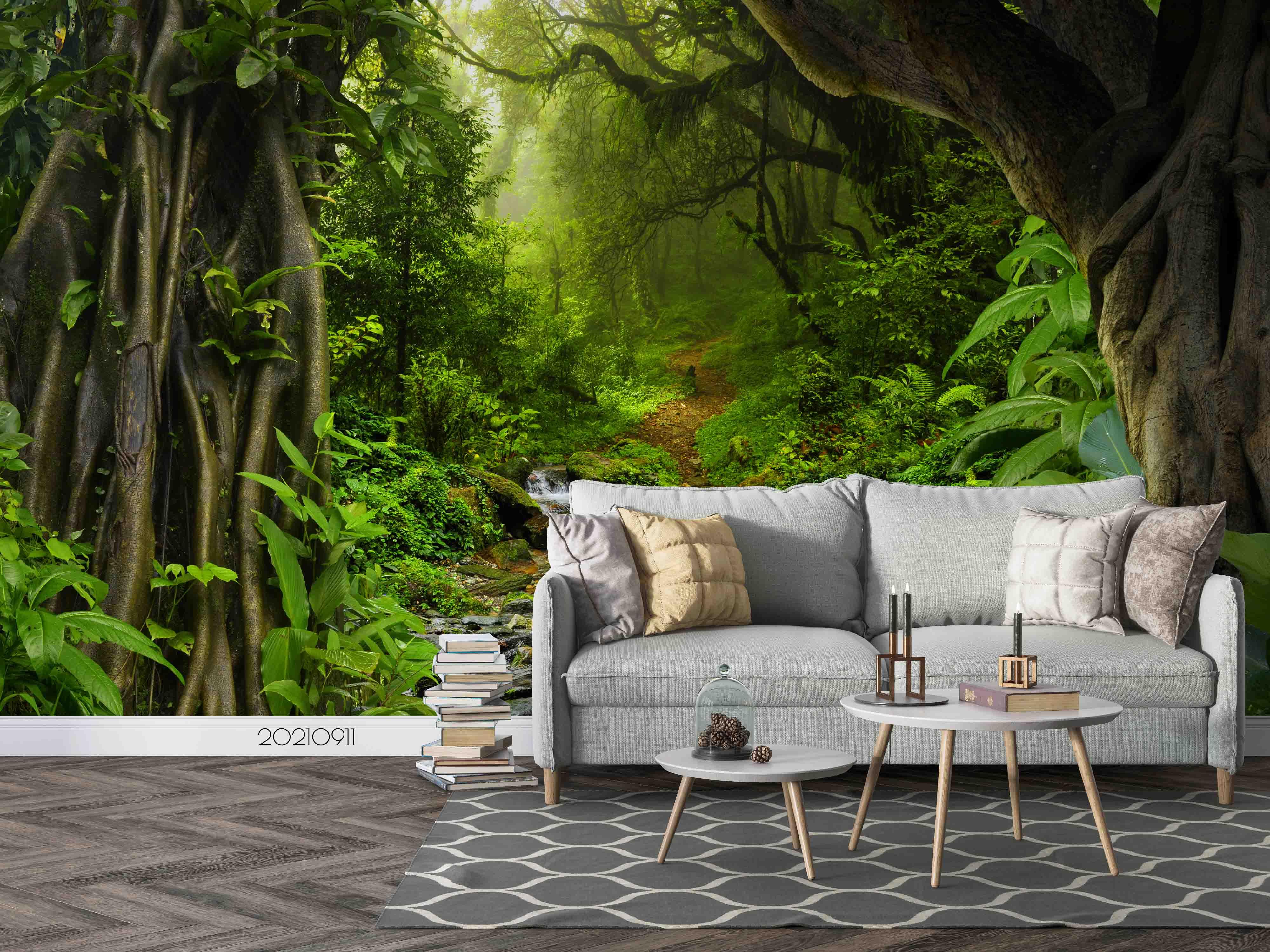 3D Landscape Green Forest River Wall Mural Wallpaper LQH 4- Jess Art Decoration