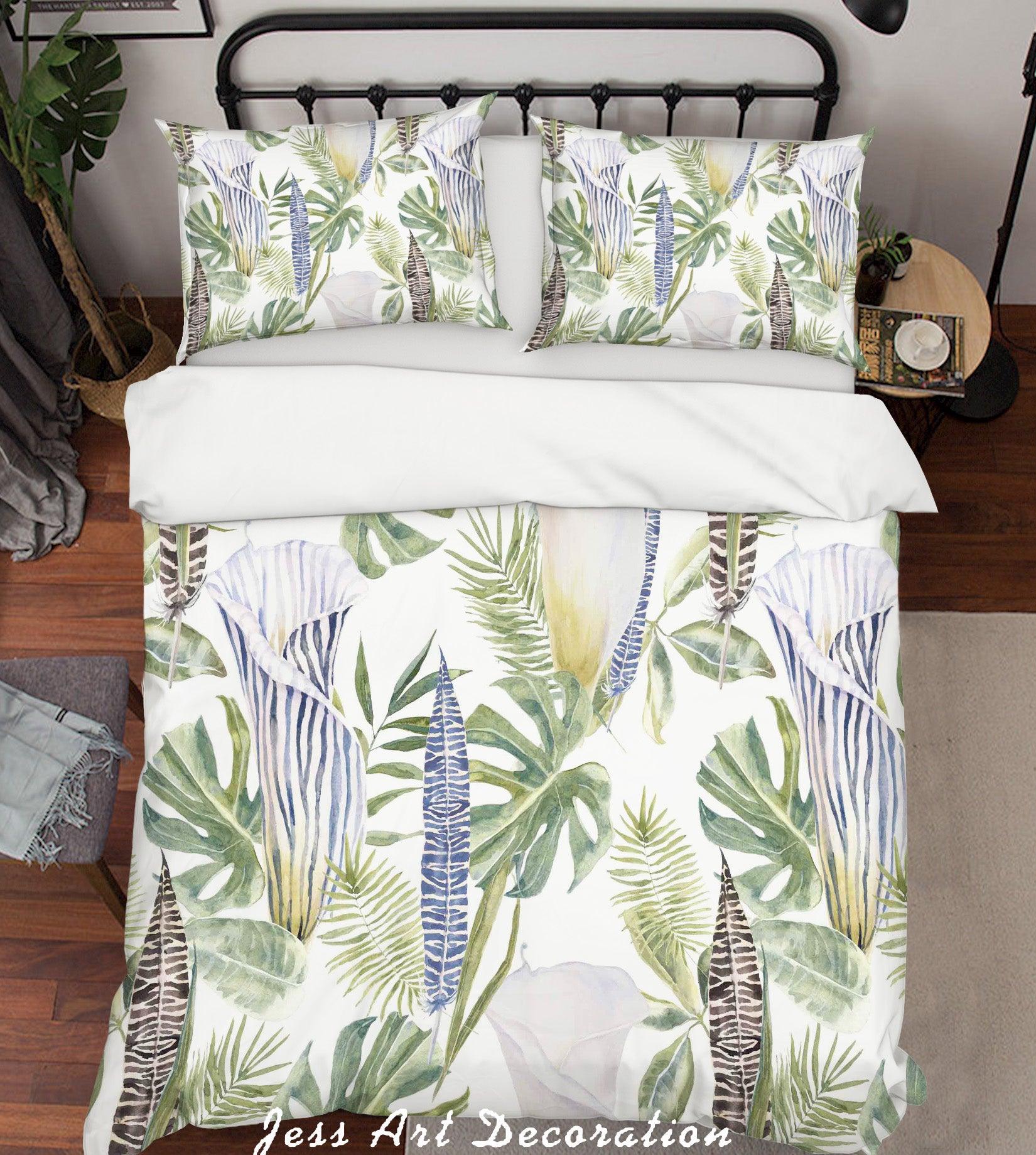 3D Calla Green Leaves Quilt Cover Set Bedding Set Pillowcases 126- Jess Art Decoration