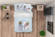 3D Blue Rabbit Floral Bicycle Quilt Cover Set Bedding Set Duvet Cover Pillowcases SF99- Jess Art Decoration