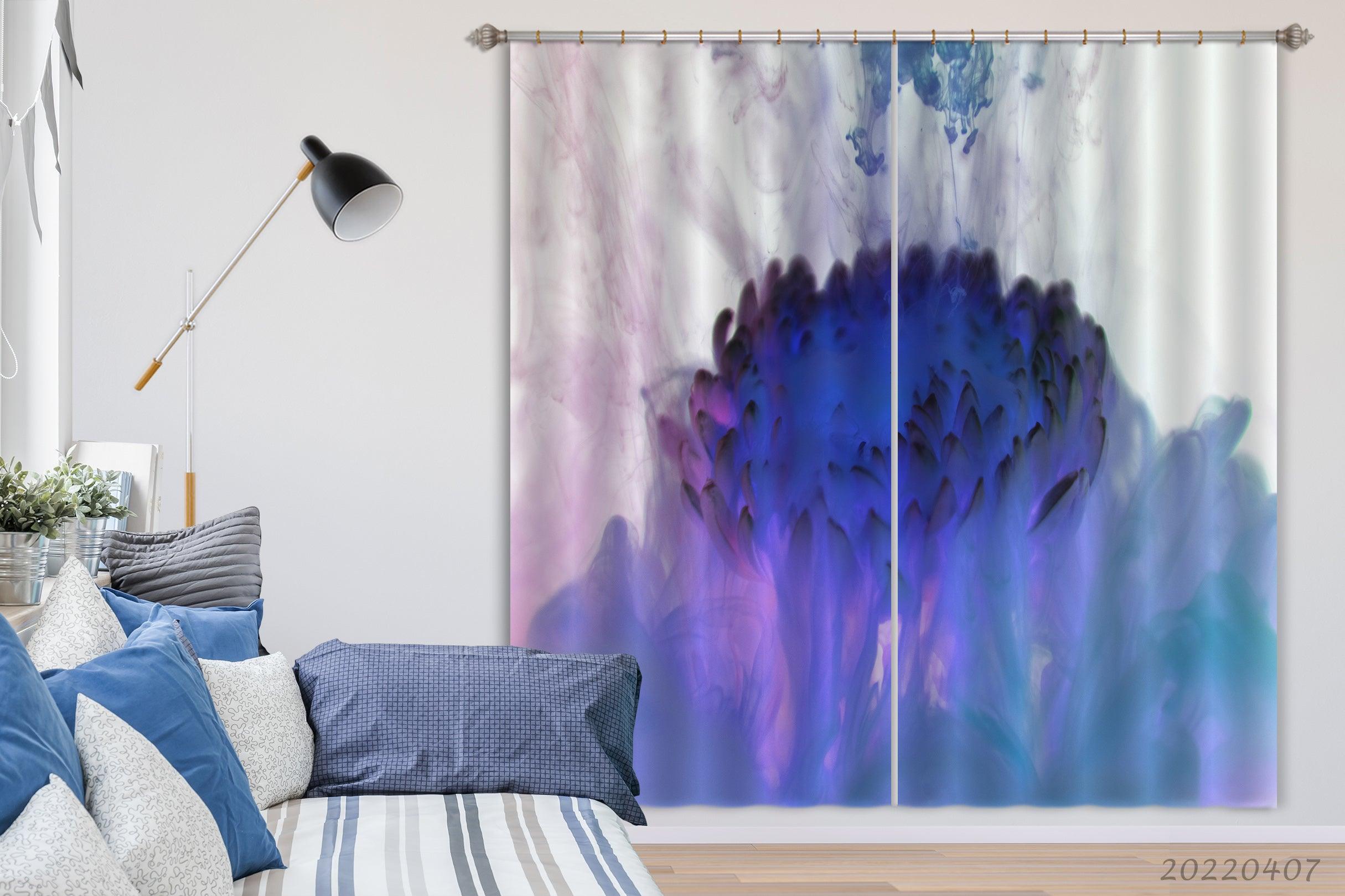 3D Abstract Blue Floral Texture Pattern Curtains and Drapes GD 3576- Jess Art Decoration