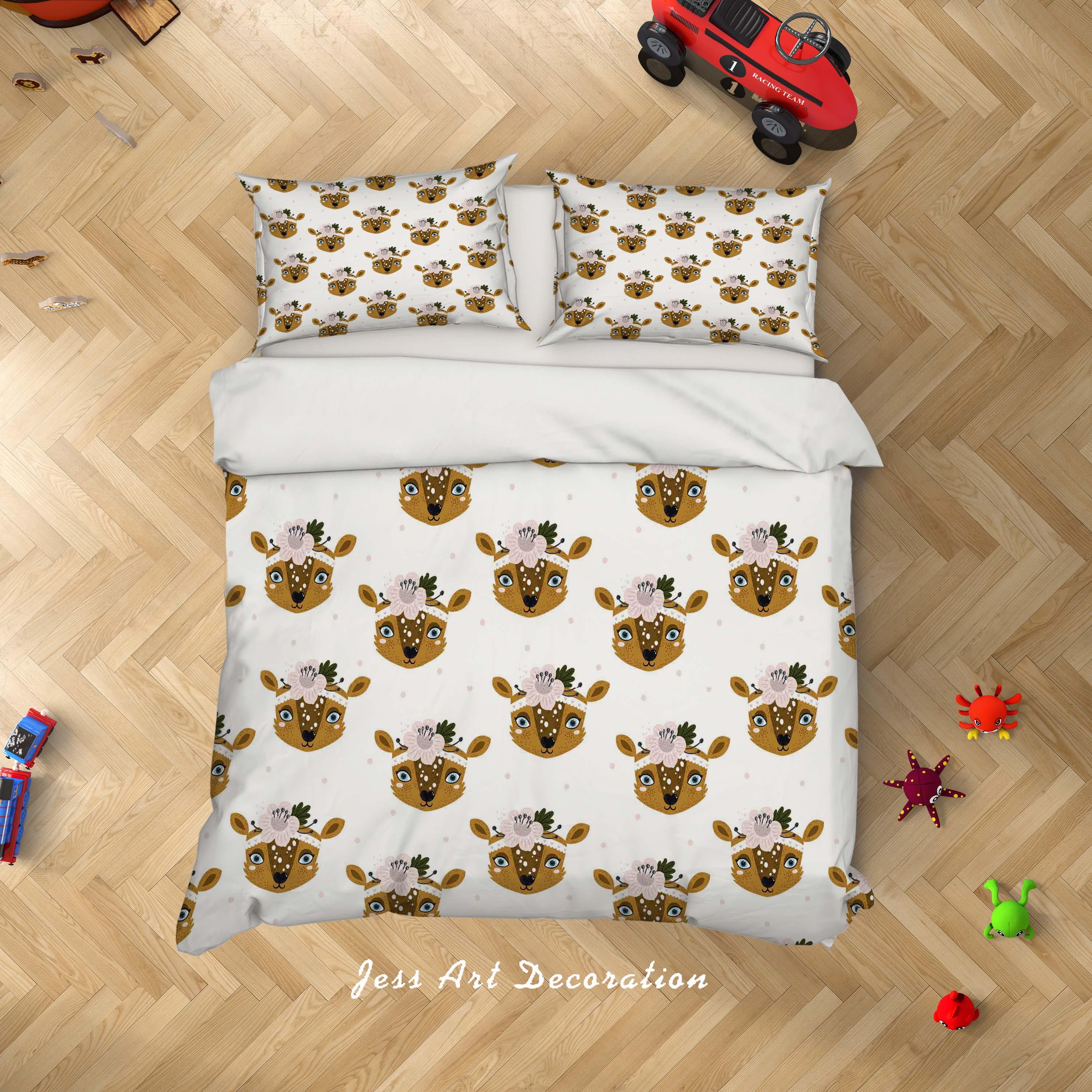 3D White Animal Deer Floral Quilt Cover Set Bedding Set Duvet Cover Pillowcases SF112- Jess Art Decoration