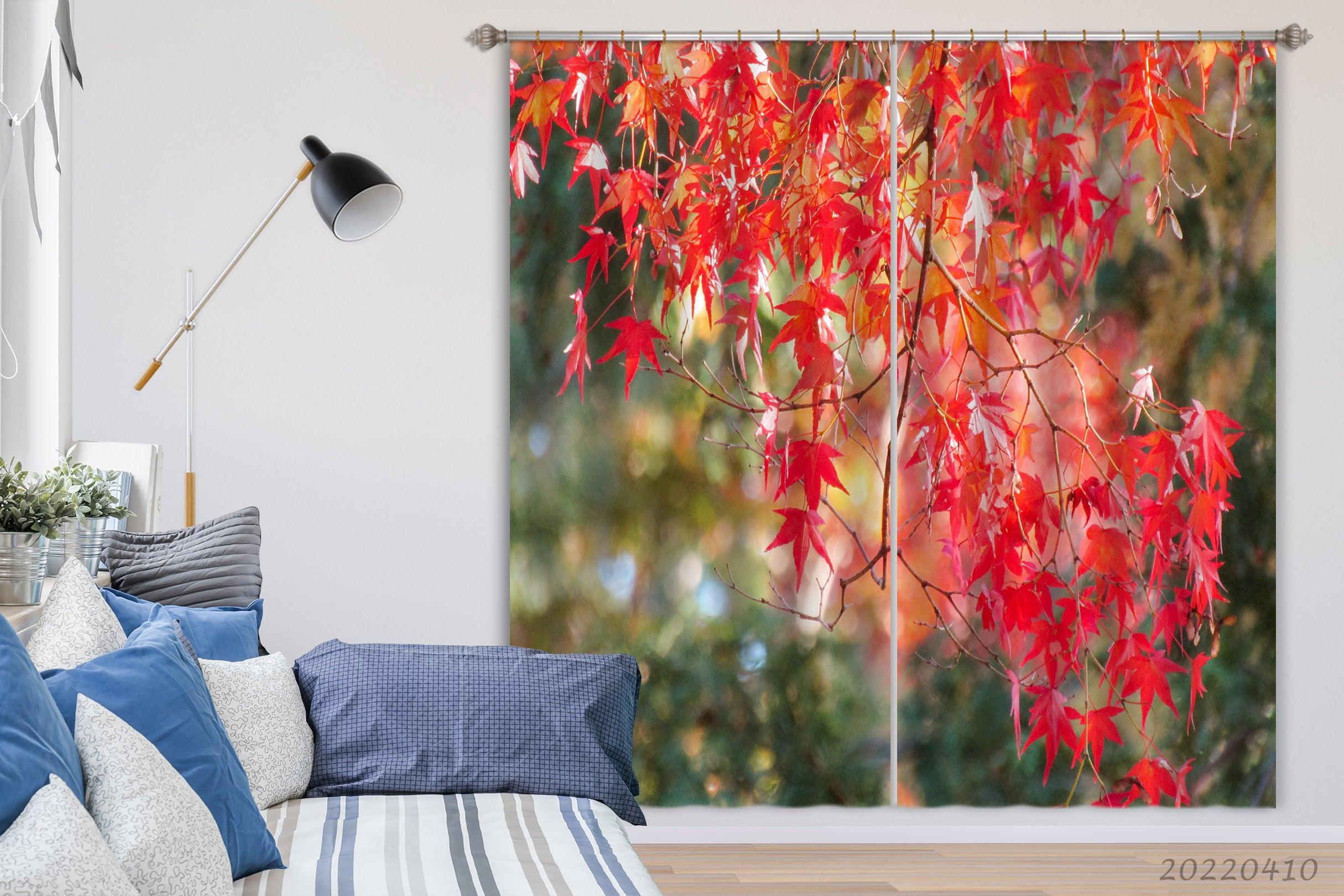 3D Woods Red Leaf Landscape Curtains and Drapes GD 3781- Jess Art Decoration