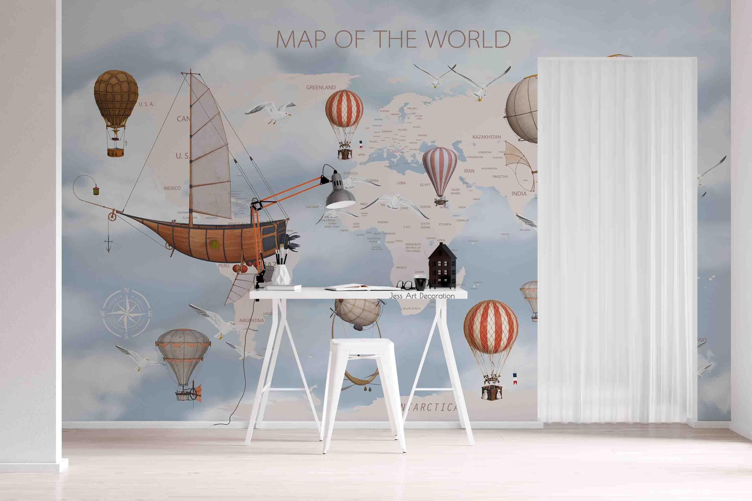 3D Cartoon World Map Wall Mural Wallpaper sww 2- Jess Art Decoration