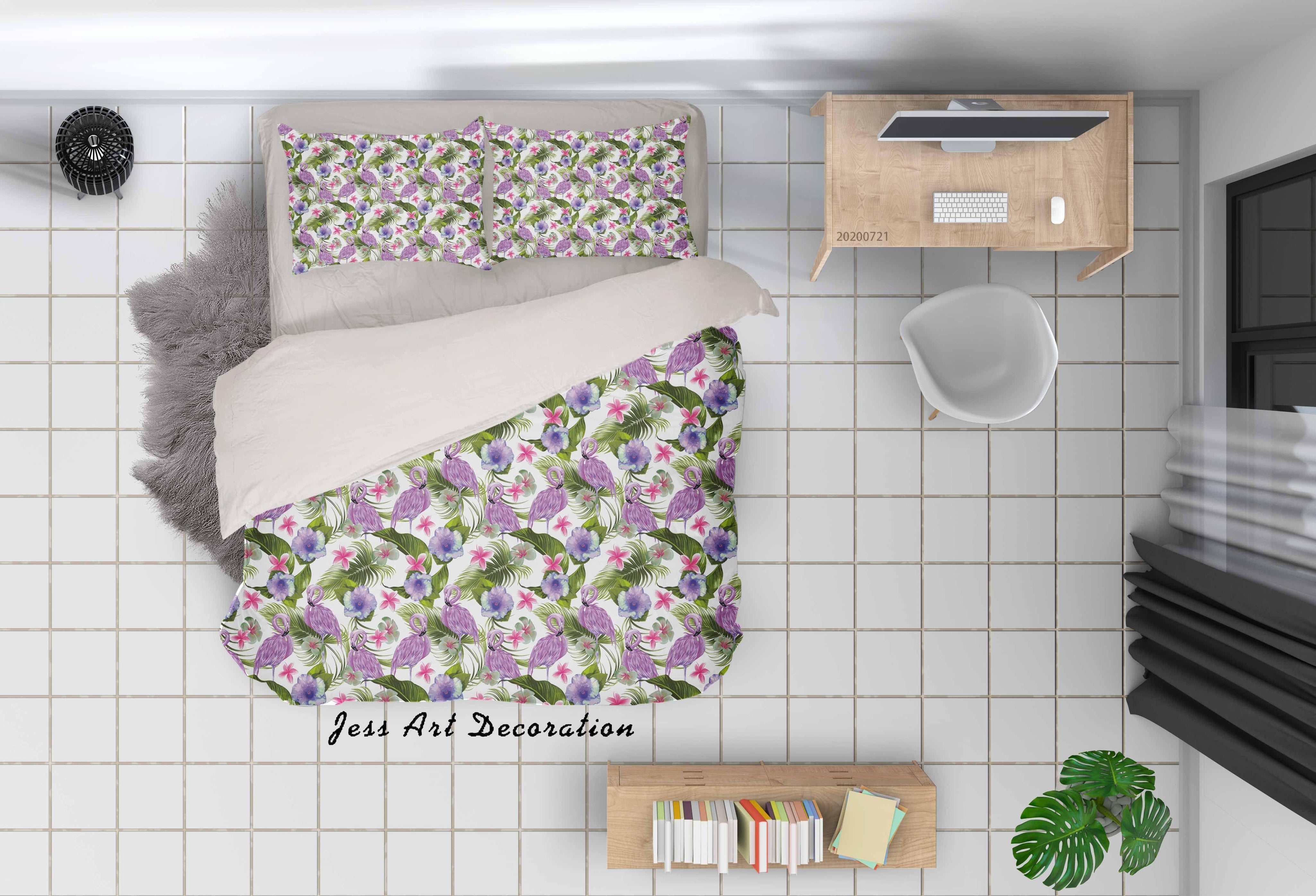 3D Flamingo Floral Leaves Pattern Quilt Cover Set Bedding Set Duvet Cover Pillowcases WJ 3743- Jess Art Decoration
