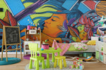3D Watercolor Girl Rooster Colorful Graffiti Wall Mural Wallpaper 165- Jess Art Decoration