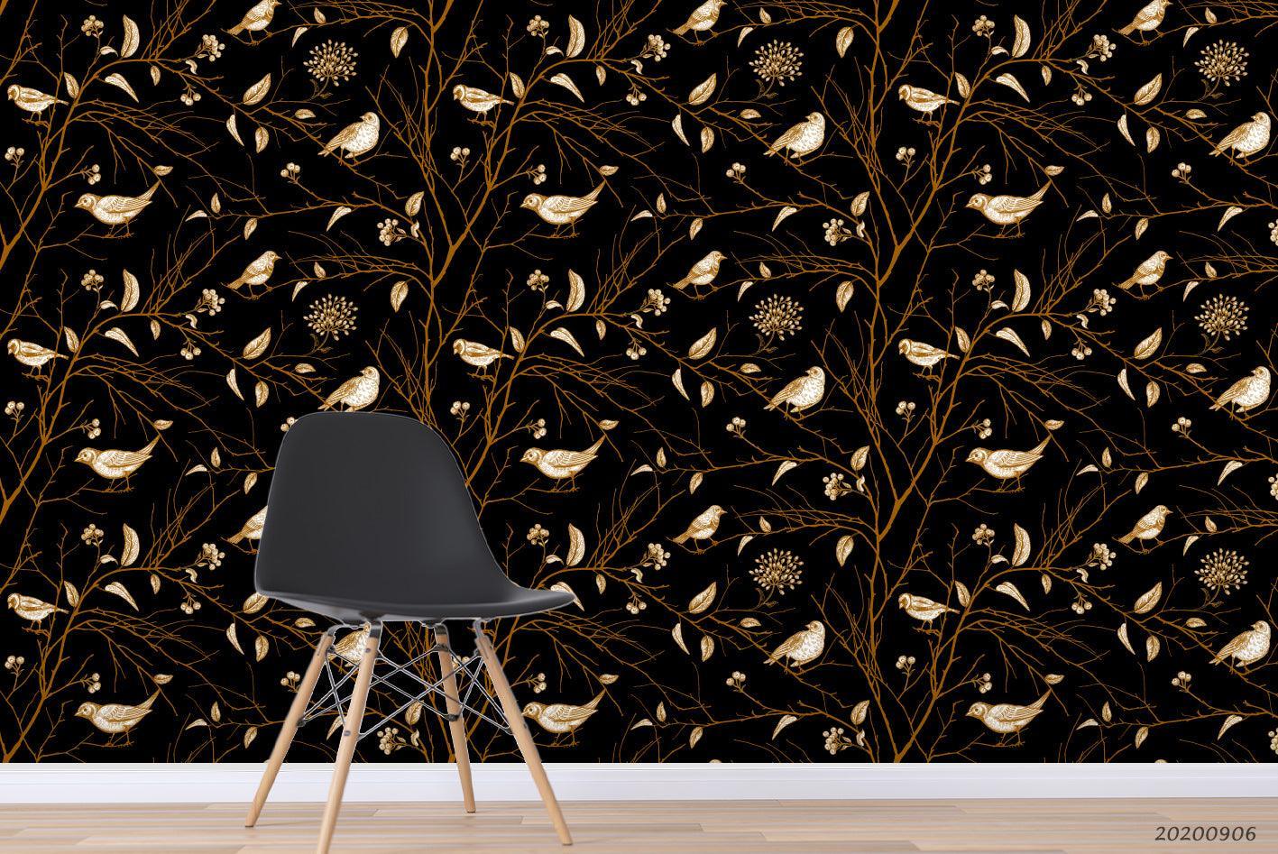 Vintage Bird Floral Leaves Plant Pattern Wall Mural Wallpaper LXL- Jess Art Decoration