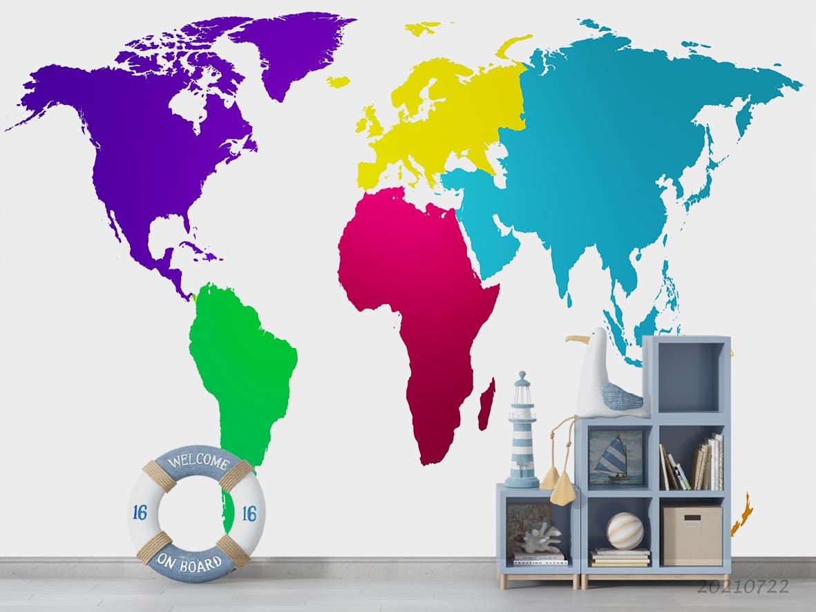 3D Color World Map Wall Mural Wallpaper LQH 106- Jess Art Decoration