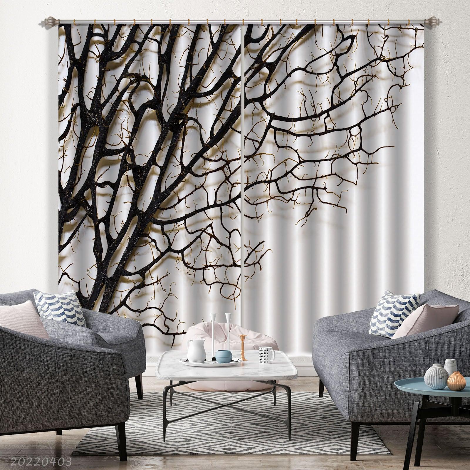 3D Abstract Branch White Background Curtains and Drapes GD 3222- Jess Art Decoration