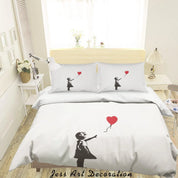 3D Fine Art Little Girl Red Heart Balloon Quilt Cover Set Bedding Set Duvet Cover Pillowcases LXL- Jess Art Decoration