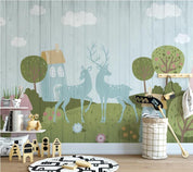 3D Board Elk House Trees Wall Mural Wallpaper 1649- Jess Art Decoration