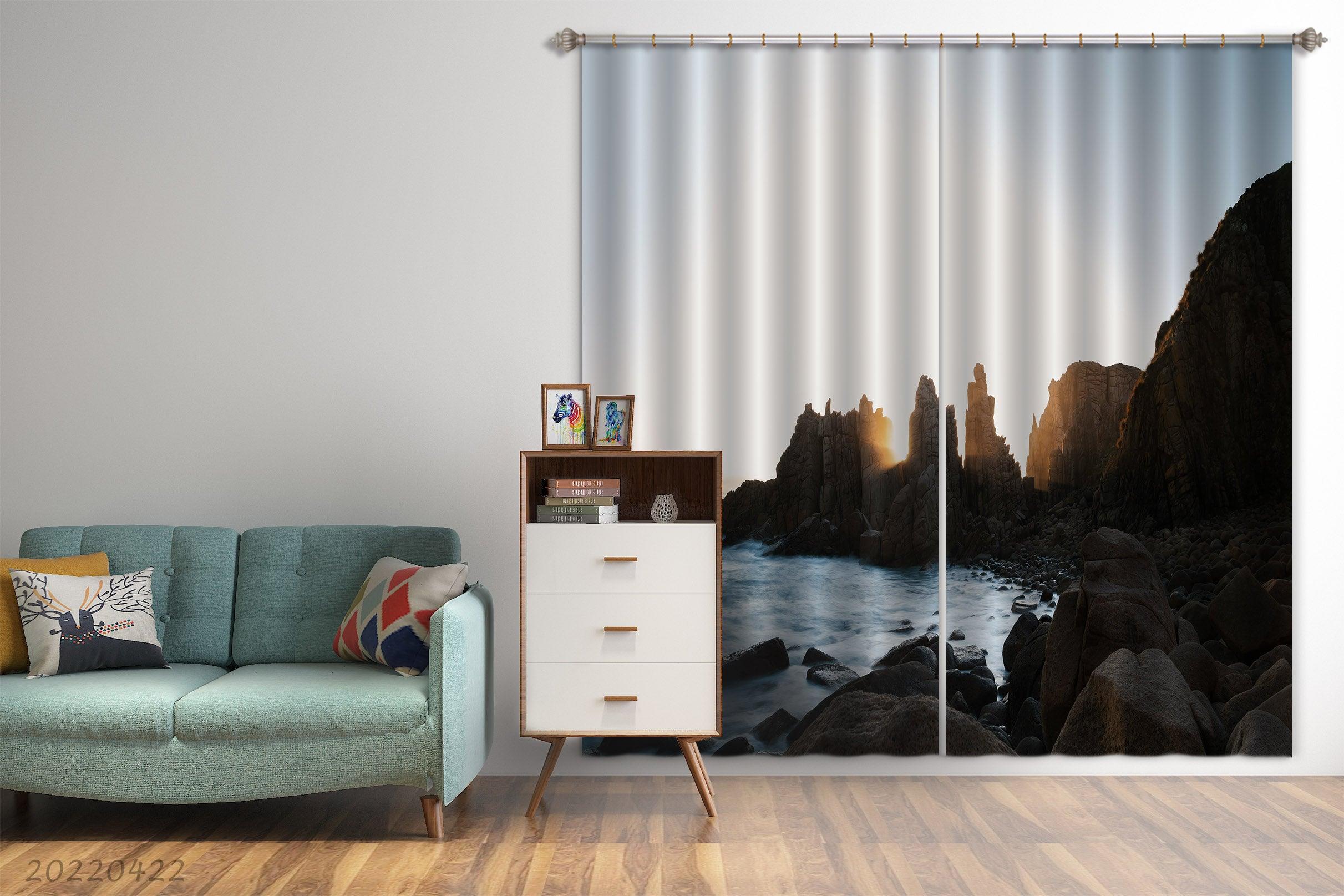 3D Landscape Peak Sea Reef Sunbeam Curtains and Drapes GD 4203- Jess Art Decoration