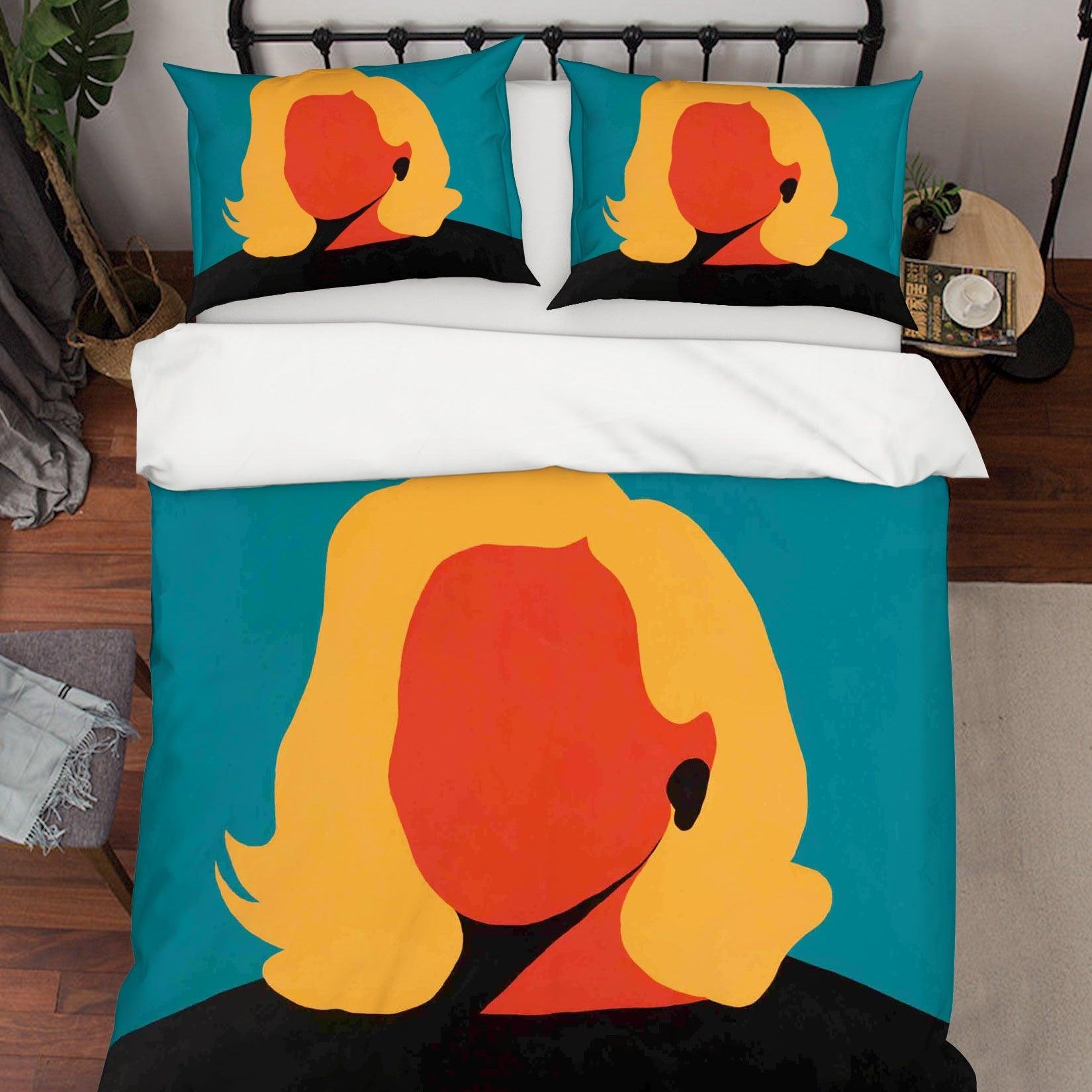 3D Abstract Figure Lady Golden Hair Red Blue Quilt Cover Set Bedding Set Duvet Cover Pillowcases  ZY D46- Jess Art Decoration