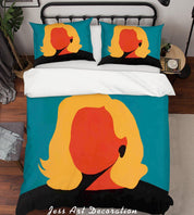3D Abstract Figure Lady Golden Hair Red Blue Quilt Cover Set Bedding Set Duvet Cover Pillowcases  ZY D46- Jess Art Decoration