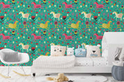 3D Cartoon Cute Animal Floral Horse Pattern Wall Mural Wallpaper WJ 5015- Jess Art Decoration