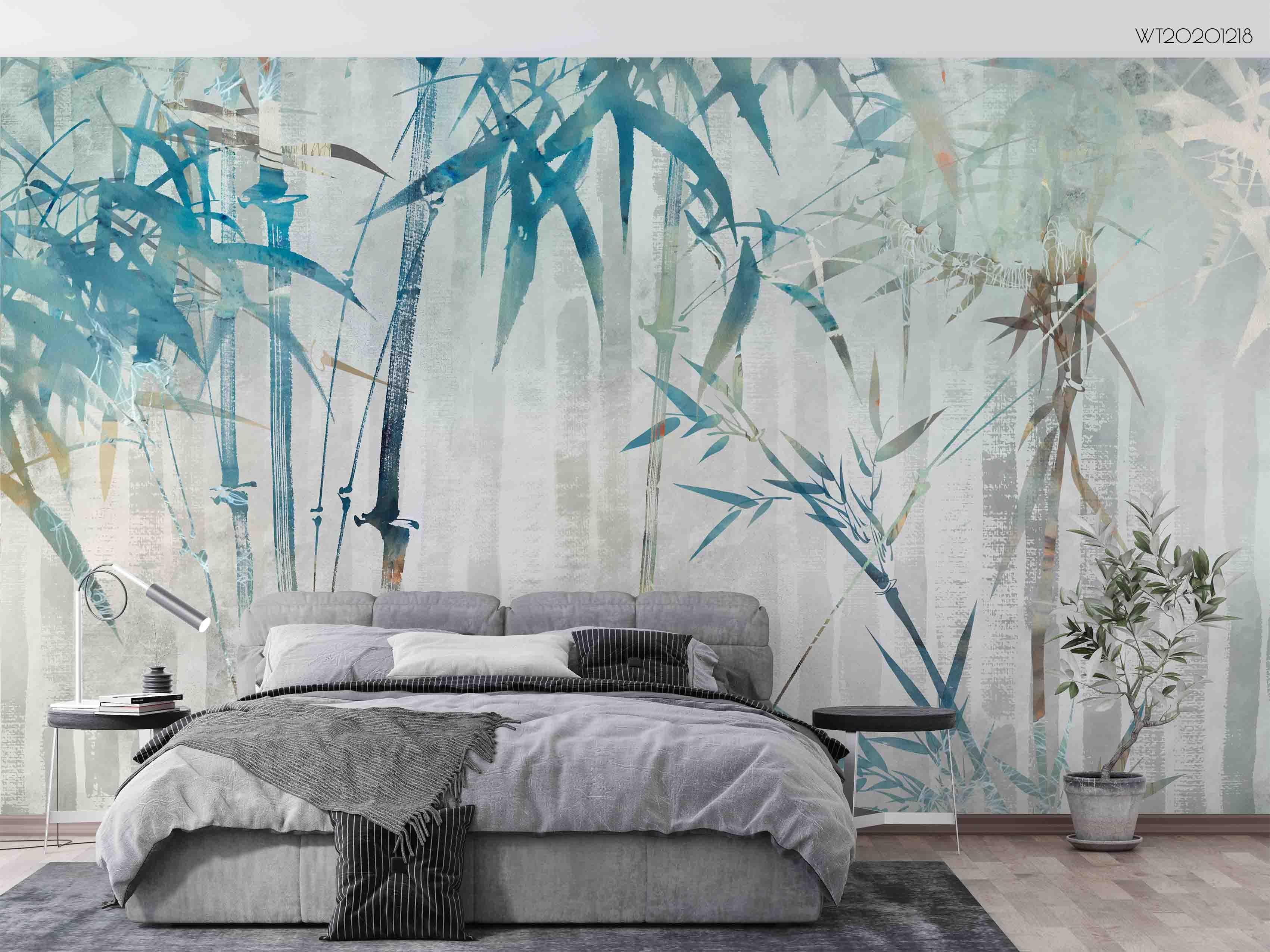 3D Hand Drawn Blue Bamboo Forest Wall Mural Wallpaper LQH 161- Jess Art Decoration