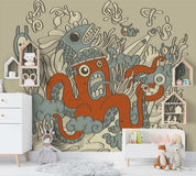 3D Cartoon Octopus Wall Mural Wallpaper SF20- Jess Art Decoration