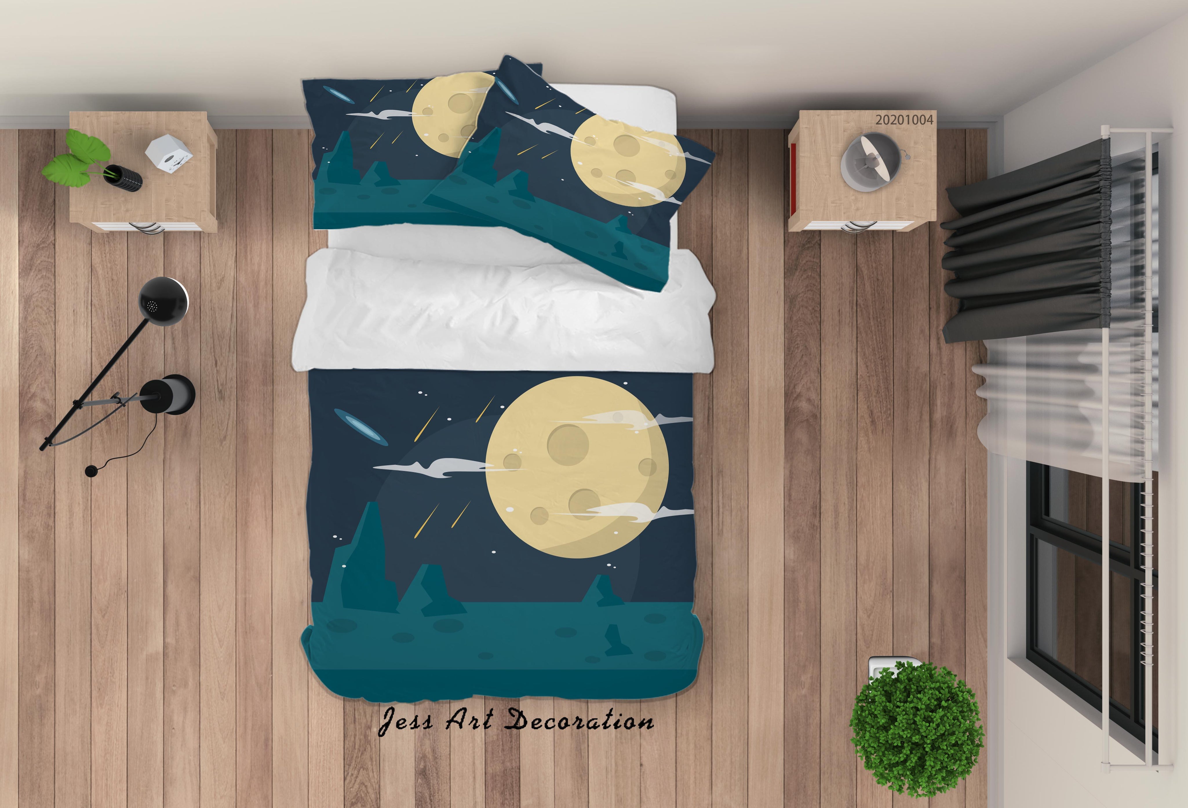 3D Planet Moon Night Quilt Cover Set Bedding Set Duvet Cover Pillowcases WJ 9295- Jess Art Decoration