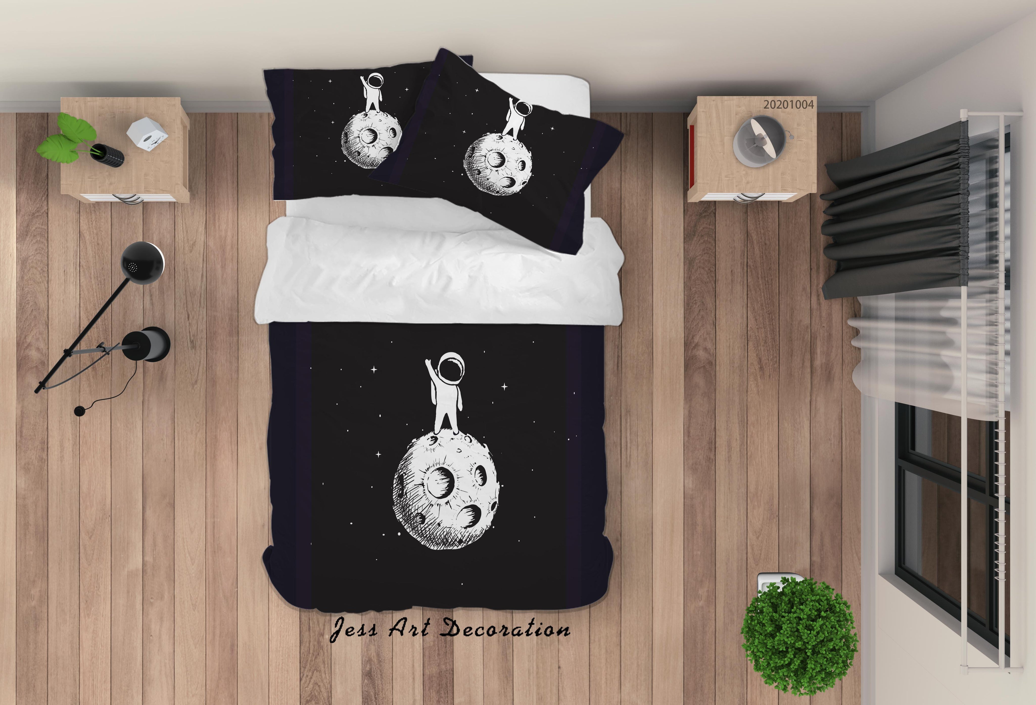 3D Planet Astronaut Spaceship Quilt Cover Set Bedding Set Duvet Cover Pillowcases WJ 9248- Jess Art Decoration
