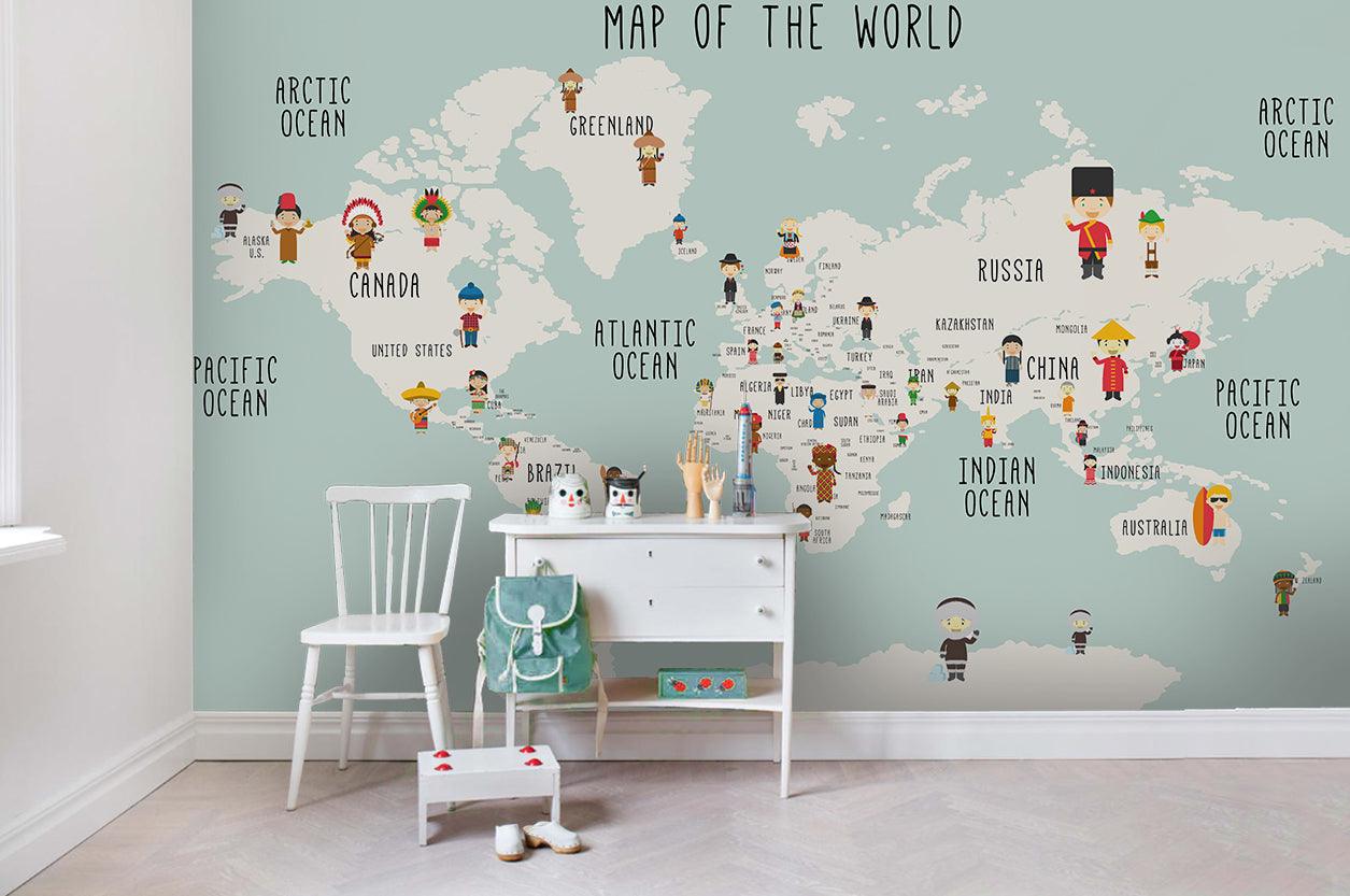 3D Retro People World Map Wall Mural Wallpaper 34- Jess Art Decoration
