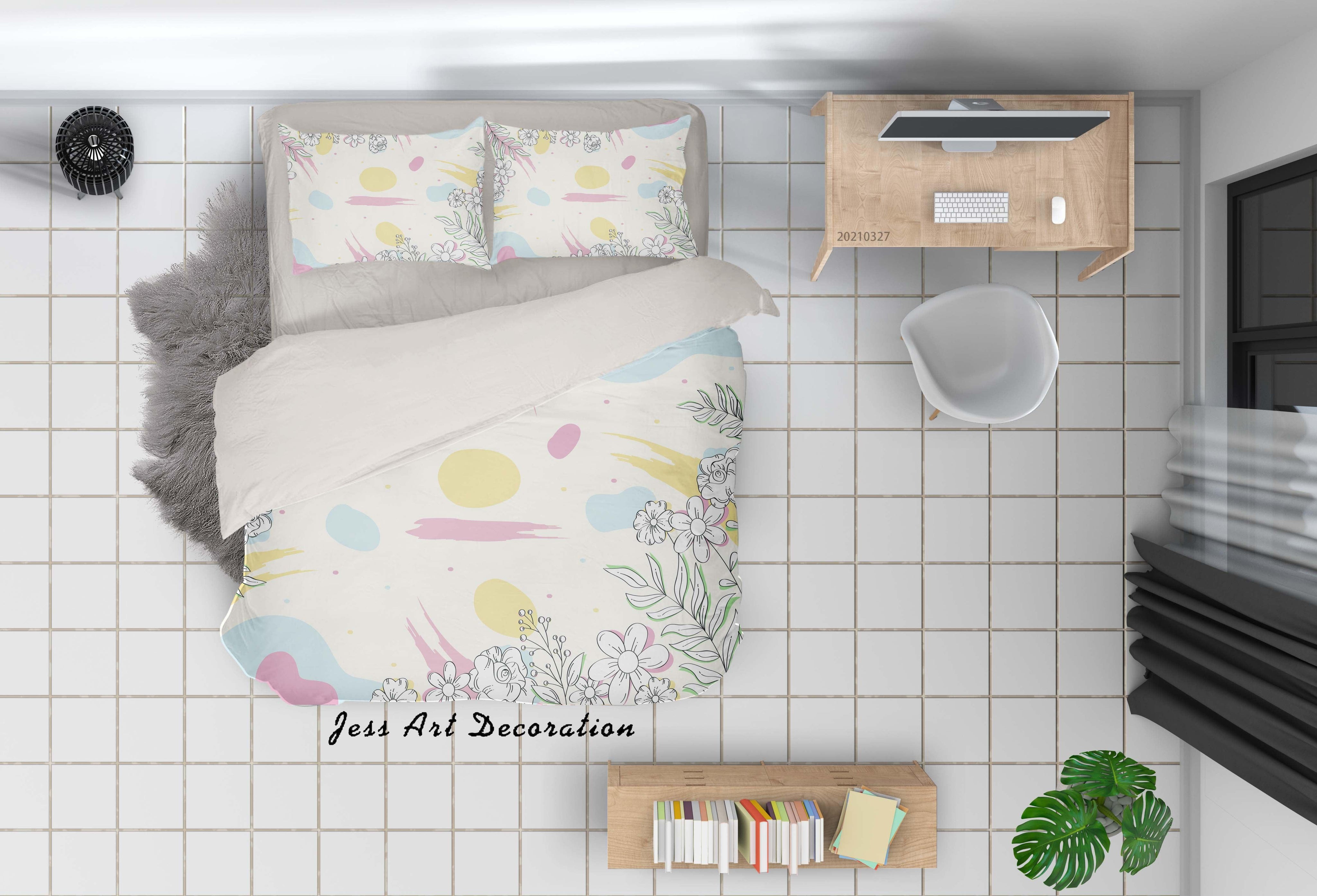 3D Watercolor Floral Pattern Quilt Cover Set Bedding Set Duvet Cover Pillowcases 50- Jess Art Decoration