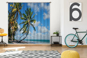 3D Tropical Coconut Tree Coastal Cloud Blue Sky Curtains and Drapes GD 3709- Jess Art Decoration