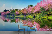 3D Park Lake Cherry Blossom Wall Mural Wallpaper LQH 534- Jess Art Decoration