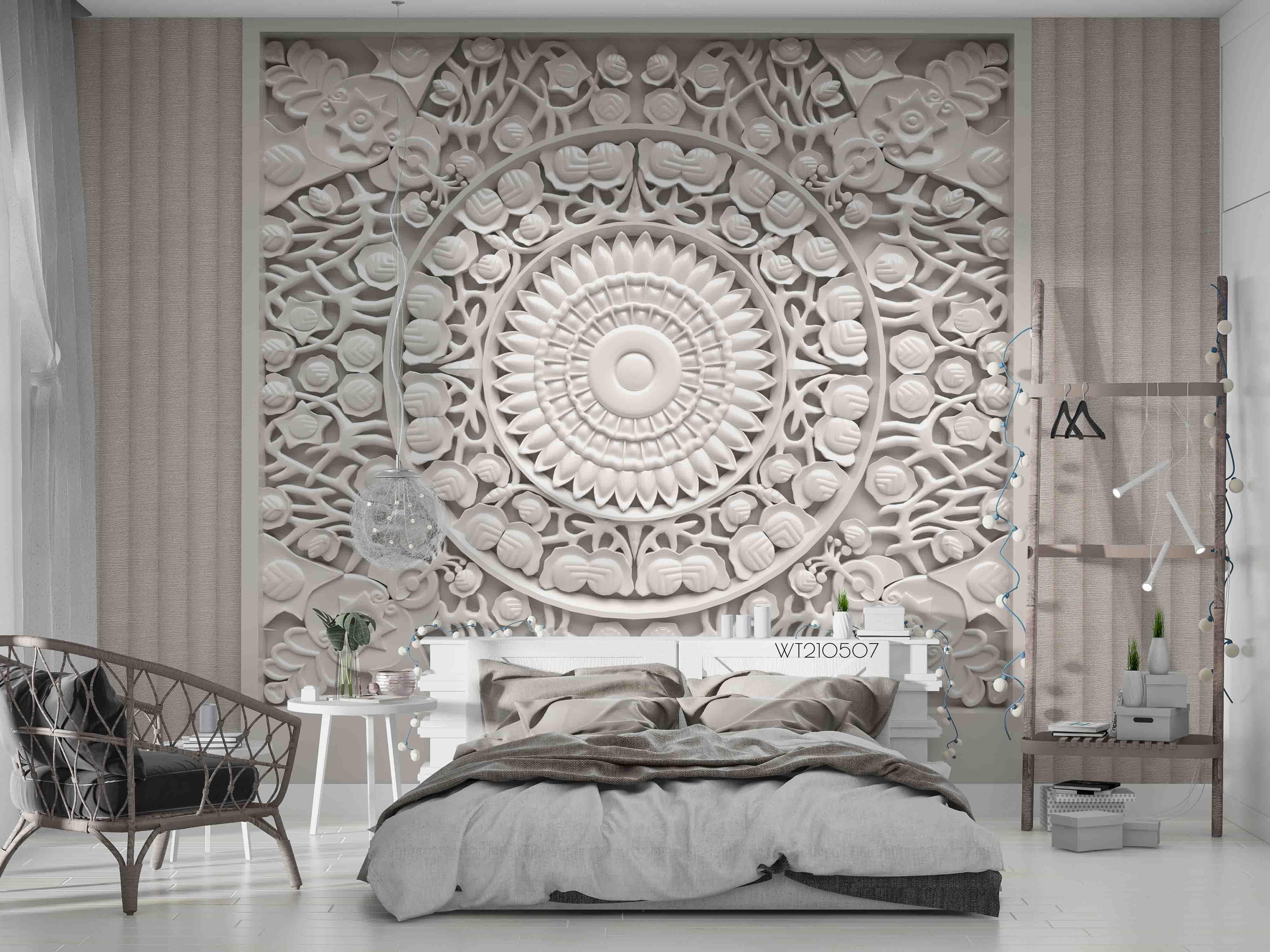 3D White Plaster Carving Pattern Wall Mural Wallpaper LQH 121- Jess Art Decoration