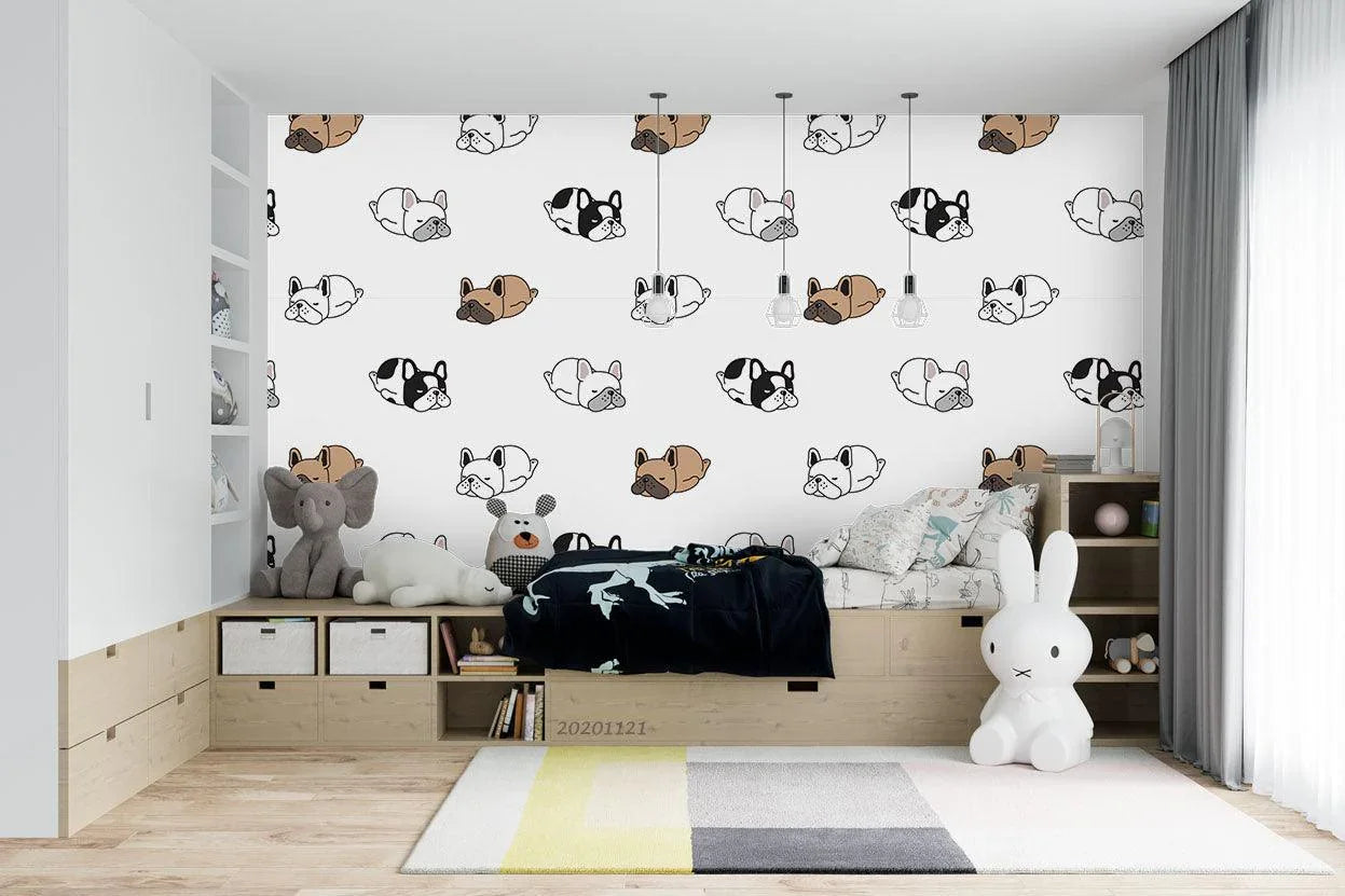 3D Cartoon Hand Drawn Bull Dog Animal Pattern Wall Mural Wallpaper LXL- Jess Art Decoration