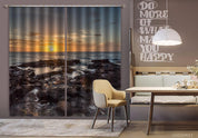 3D Ocean Reef Golden Sun Sky Curtains and Drapes GD 1292- Jess Art Decoration