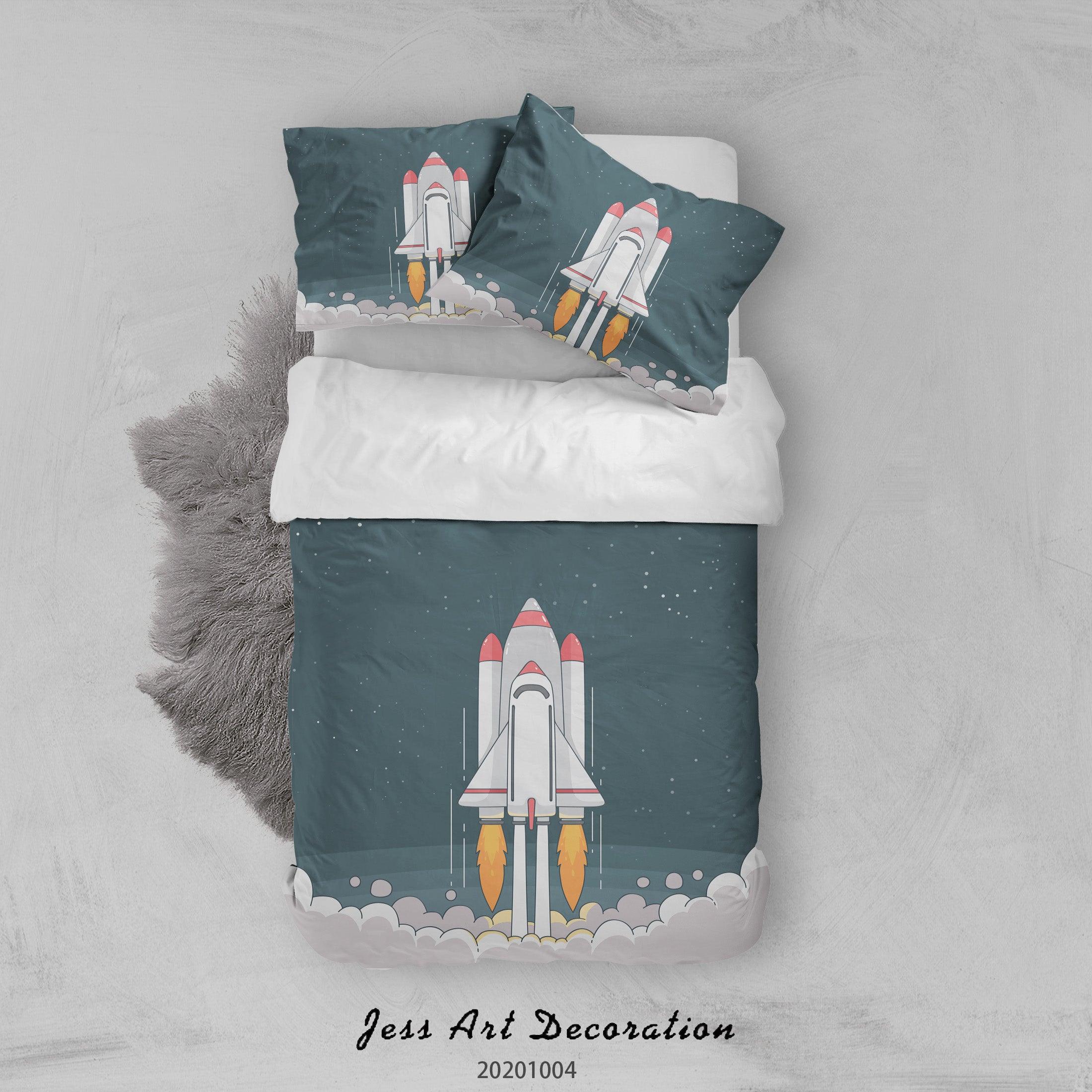 3D Planet Rocket Astronaut Spaceship Quilt Cover Set Bedding Set Duvet Cover Pillowcases WJ 9356- Jess Art Decoration