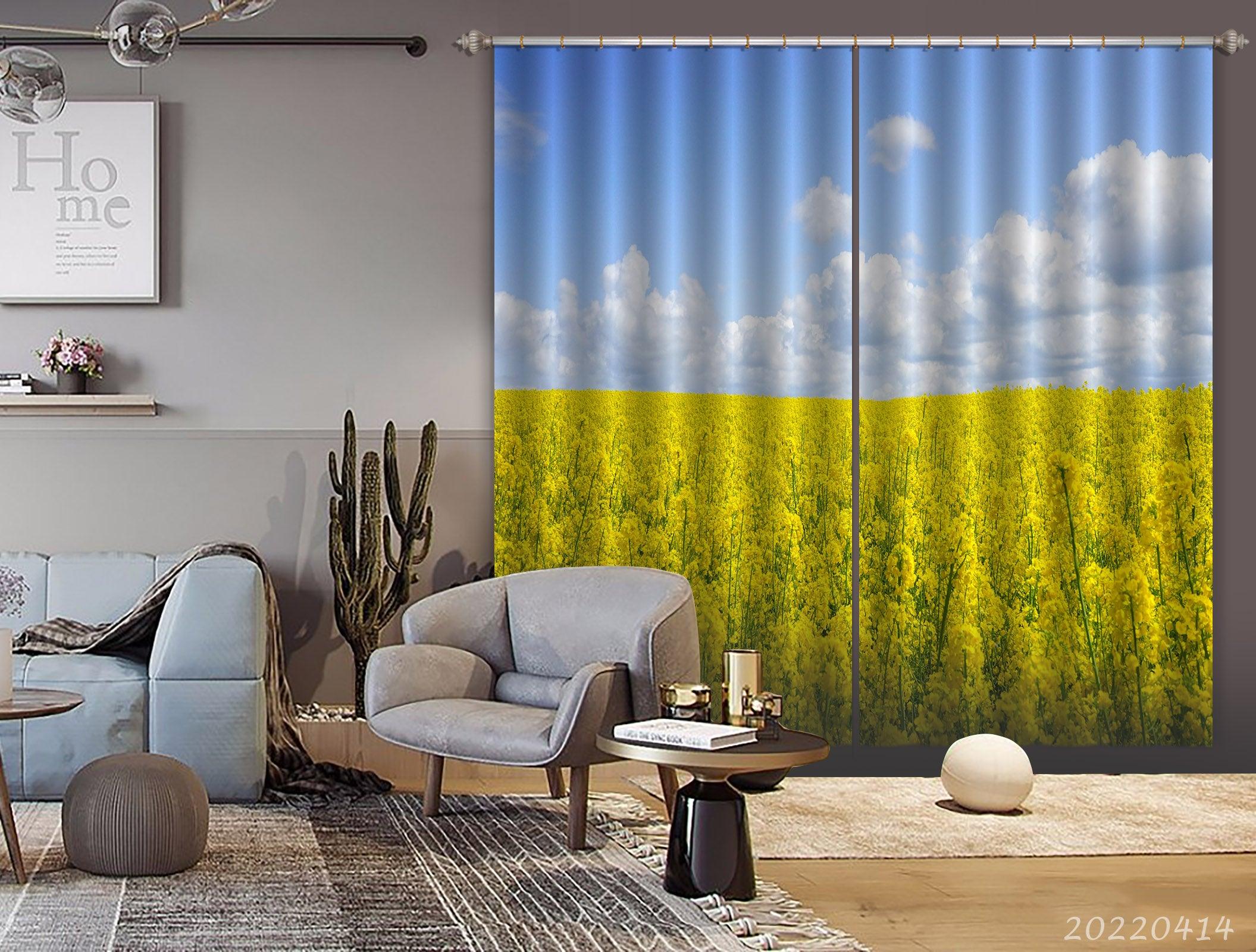 3D Landscape Nature Rape Flower Field Curtains and Drapes GD 4130- Jess Art Decoration