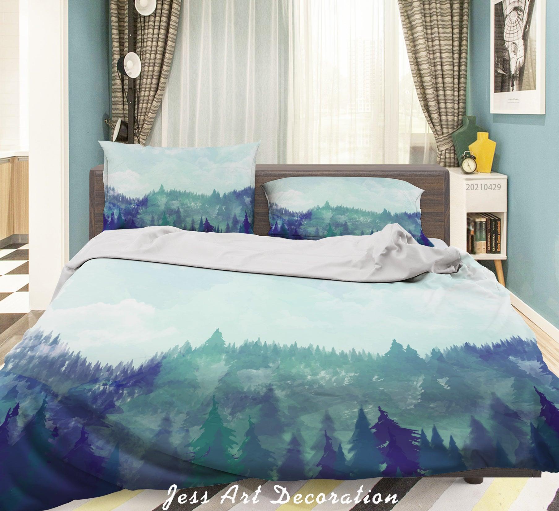 3D Watercolor Sky Forest Quilt Cover Set Bedding Set Duvet Cover Pillowcases 219- Jess Art Decoration