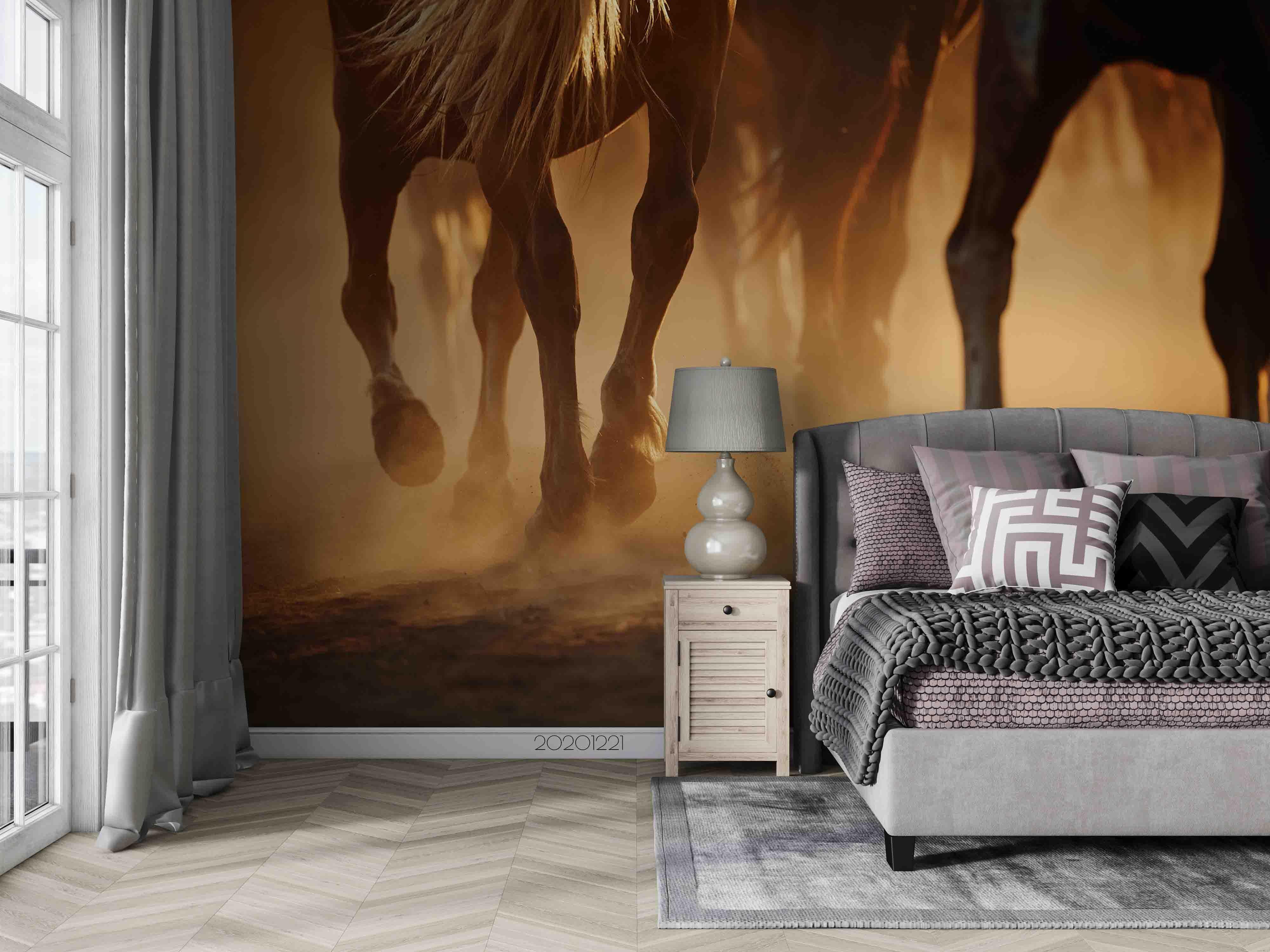 3D Running Horse Brown Wall Mural Wallpaper LQH 44- Jess Art Decoration