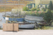 3D rural wooden boat landscape oil painting wall mural wallpaper 80- Jess Art Decoration