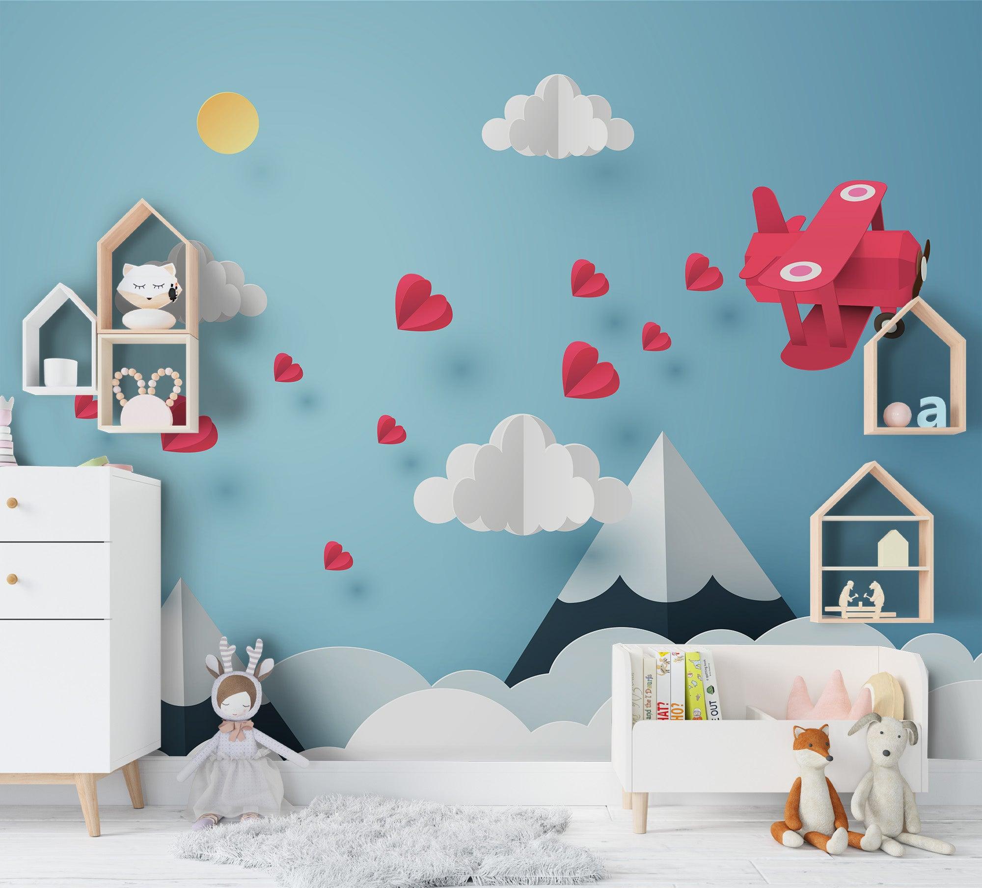 3D Cartoon Red Helicopter Wall Mural Wallpaper 74- Jess Art Decoration