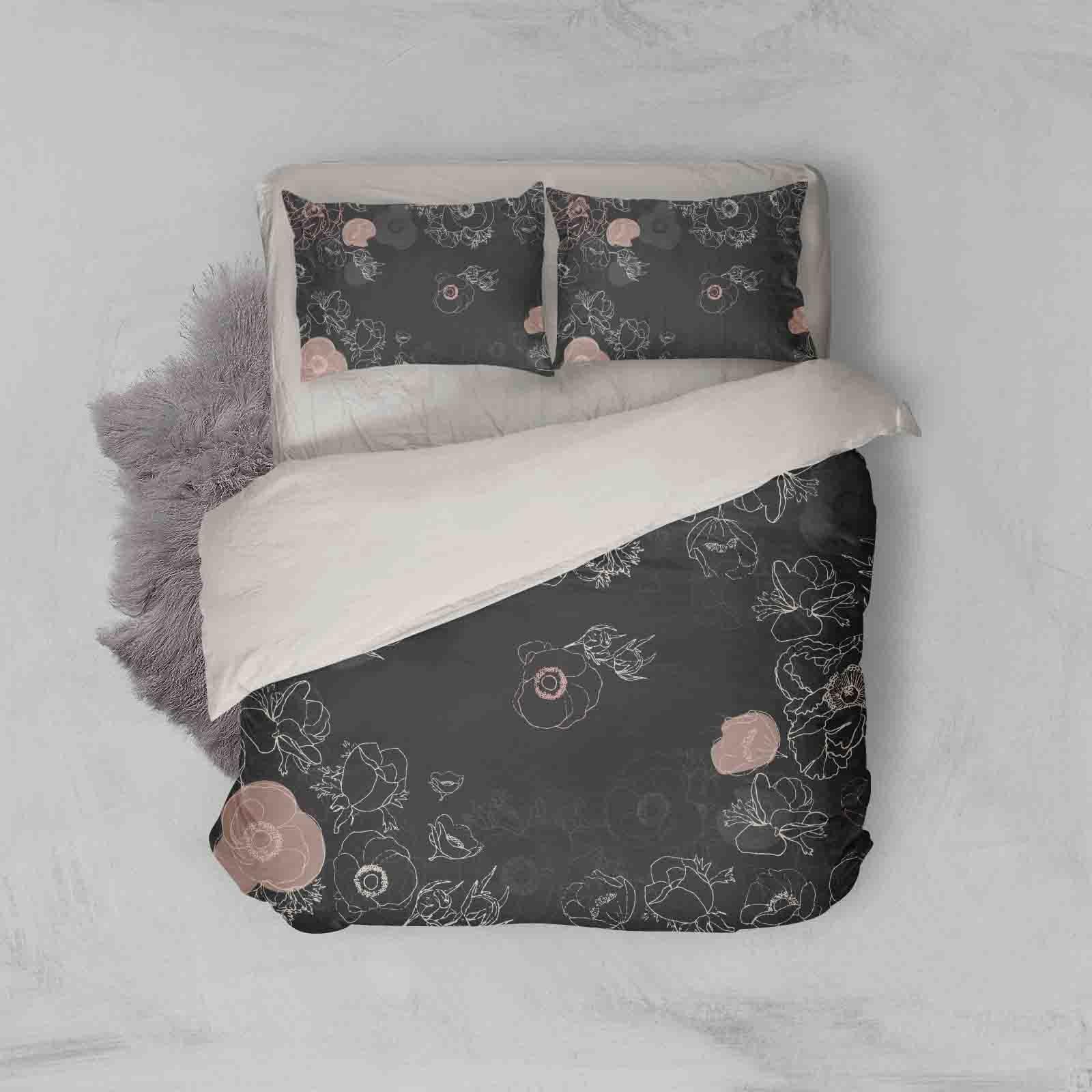 3D Black Floral Quilt Cover Set Bedding Set Pillowcases 30- Jess Art Decoration