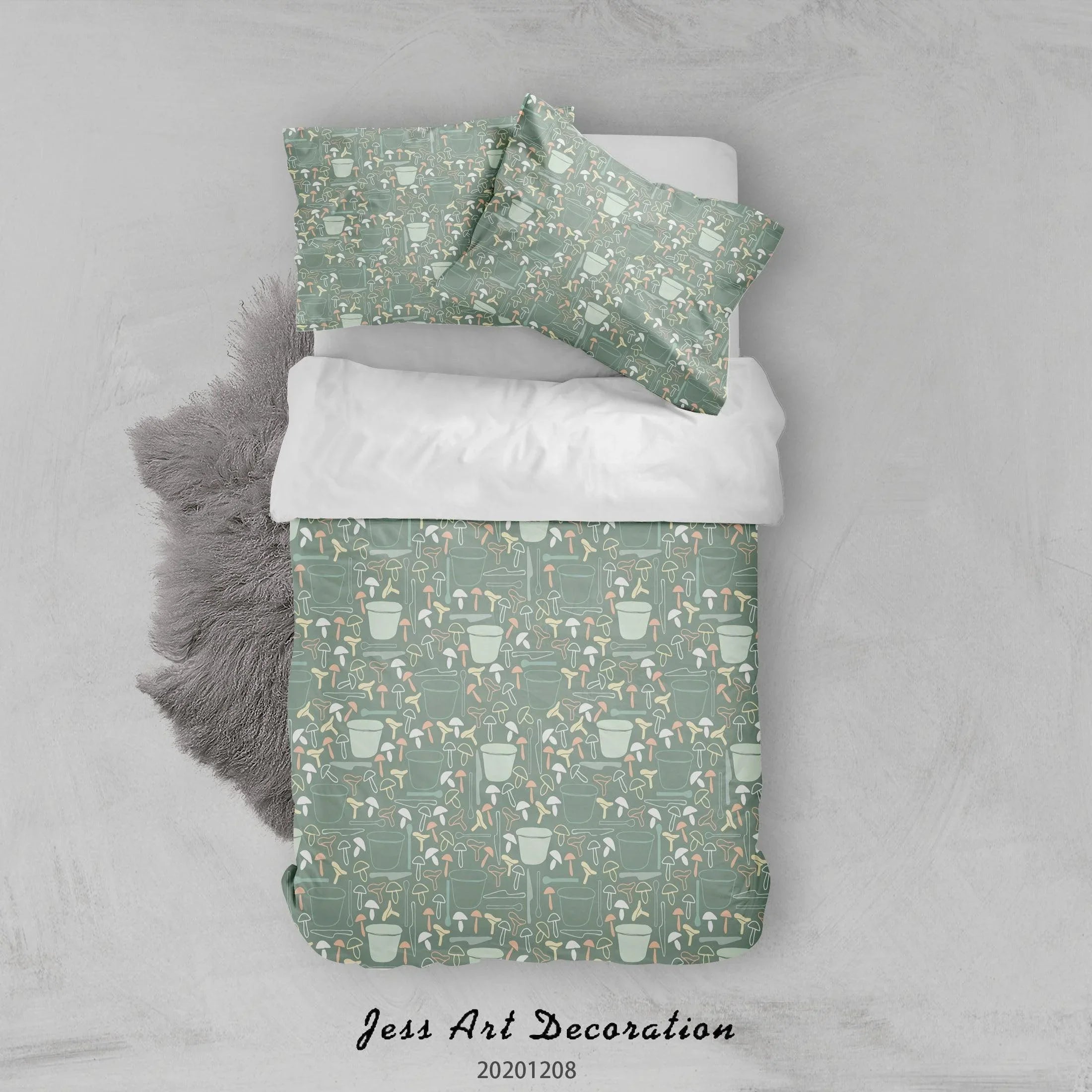 3D Hand Drawn Barrel Mushroom Plant Pattern Green Quilt Cover Set Bedding Set Duvet Cover Pillowcases LXL- Jess Art Decoration