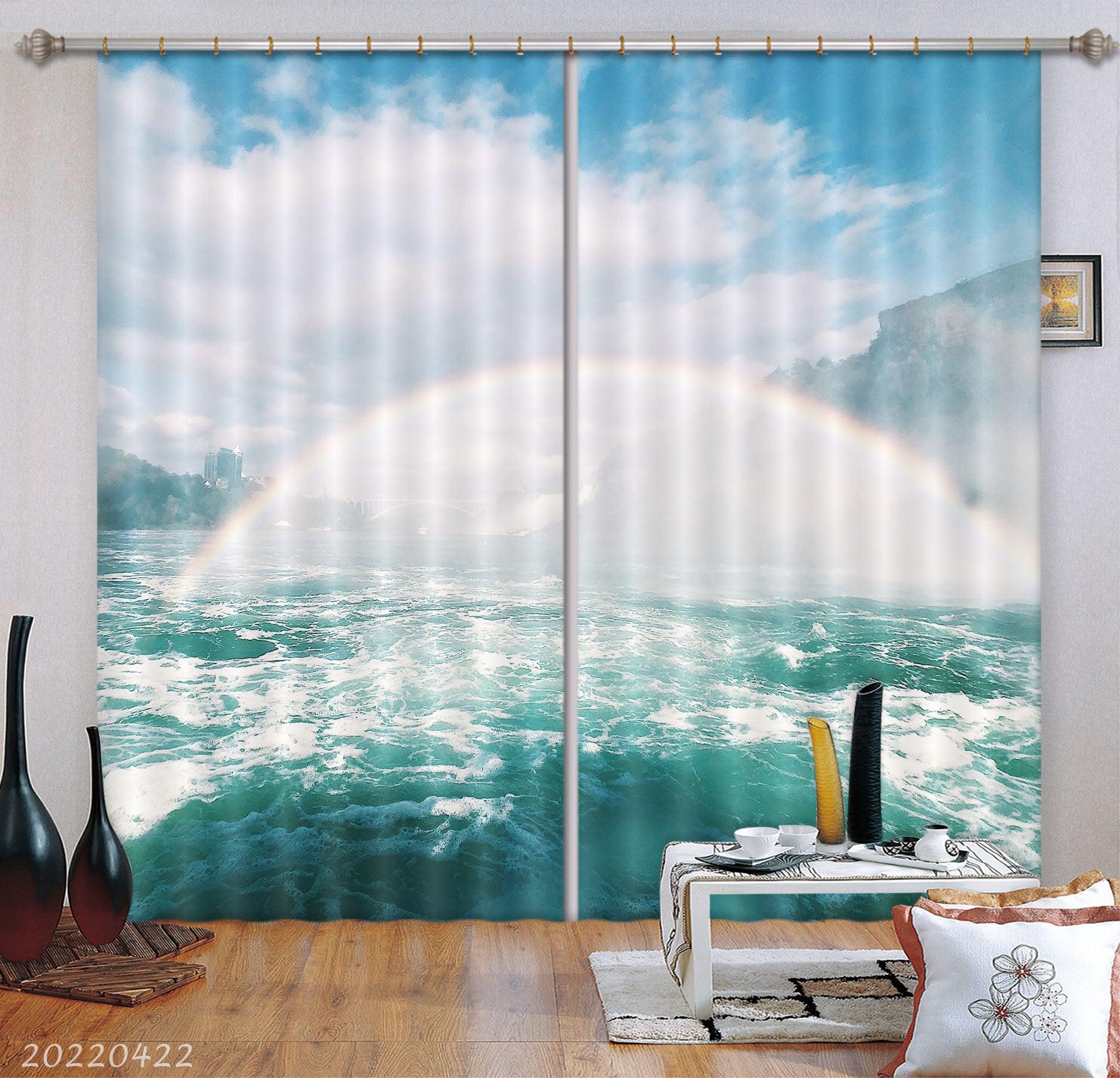 3D Landscape River Sunshine Rainbow Mountain Curtains and Drapes GD 4286- Jess Art Decoration