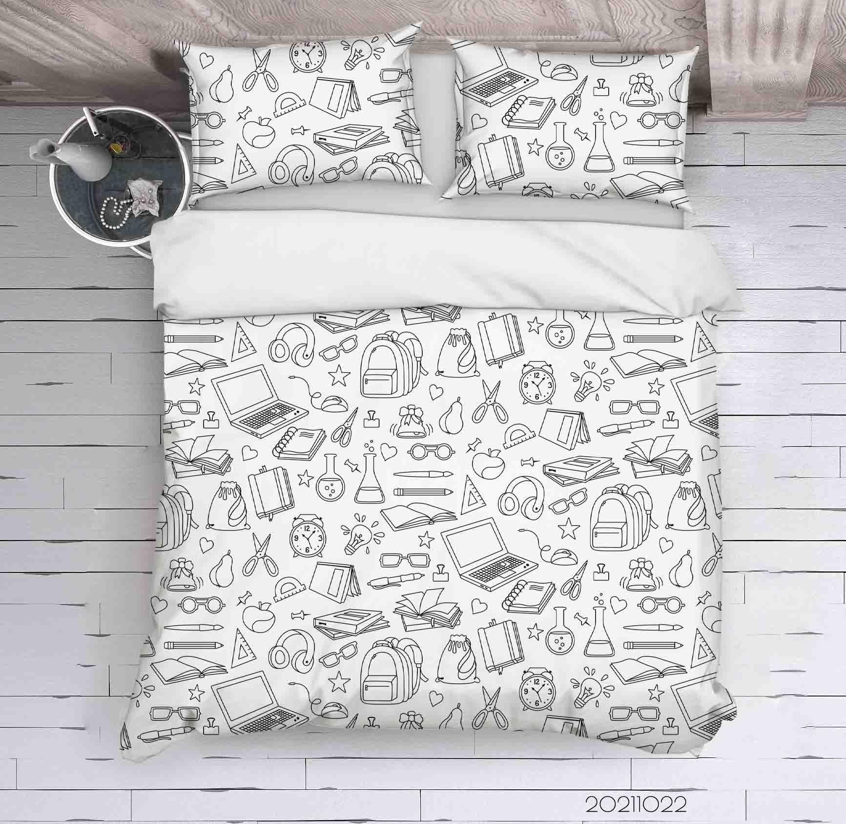 3D School Supplies Graffiti Quilt Cover Set Bedding Set Duvet Cover Pillowcases 3- Jess Art Decoration