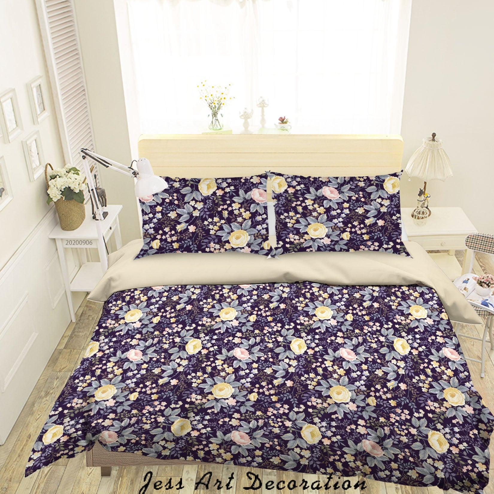 3D Vintage Leaves Floral Pattern Quilt Cover Set Bedding Set Duvet Cover Pillowcases WJ 3620- Jess Art Decoration
