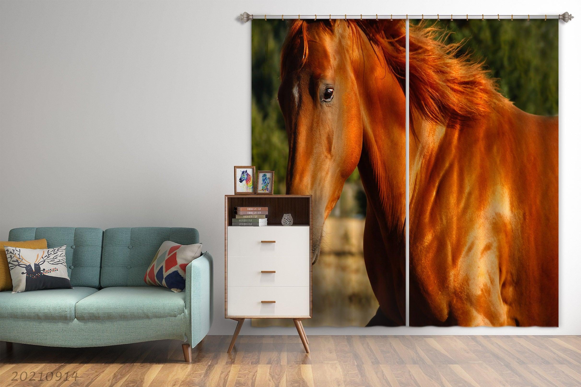 3D Animal Brown Horse Curtains and Drapes LQH 218- Jess Art Decoration