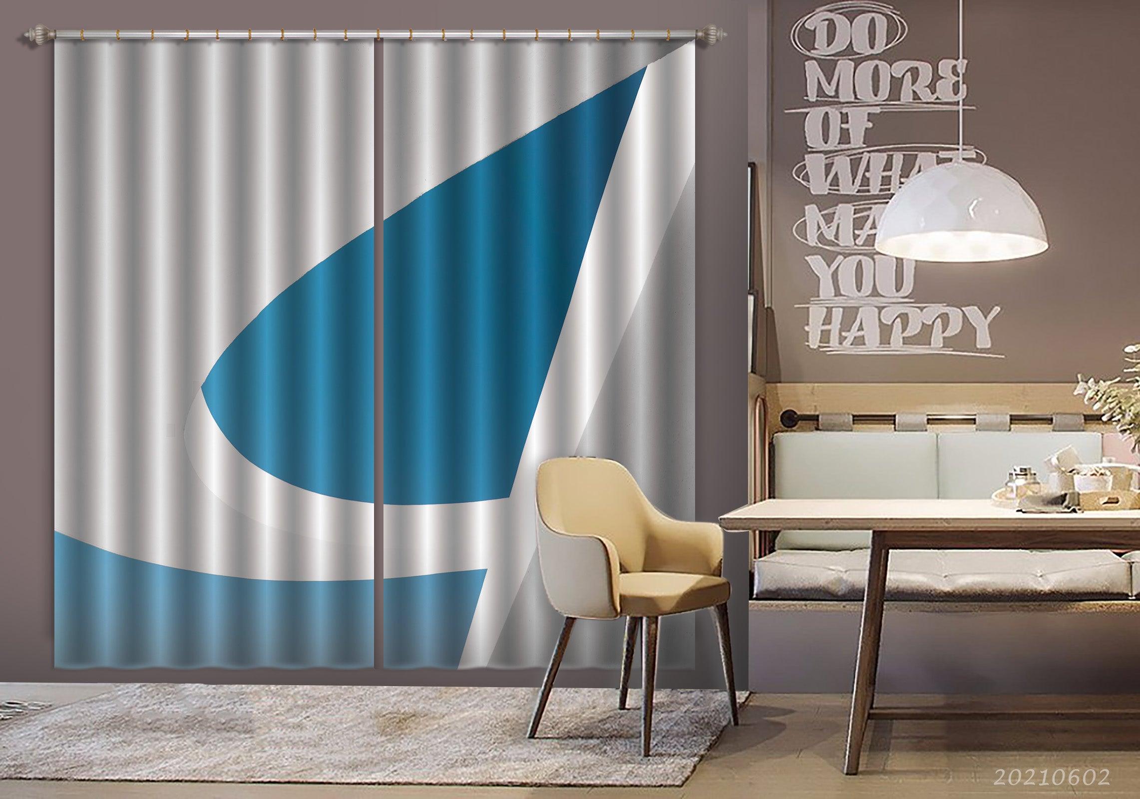 3D Abstract Geometric Blue White Pattern Curtains and Drapes GD 598- Jess Art Decoration