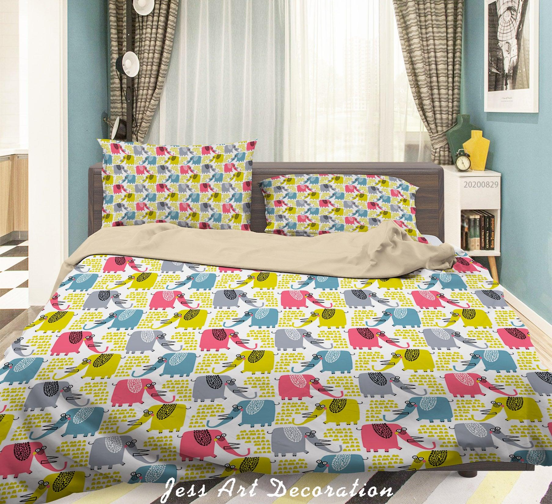 3D Abstract Hand Draw Cartoon Elephant Pattern Quilt Cover Set Bedding Set Duvet Cover Pillowcases WJ 3506- Jess Art Decoration