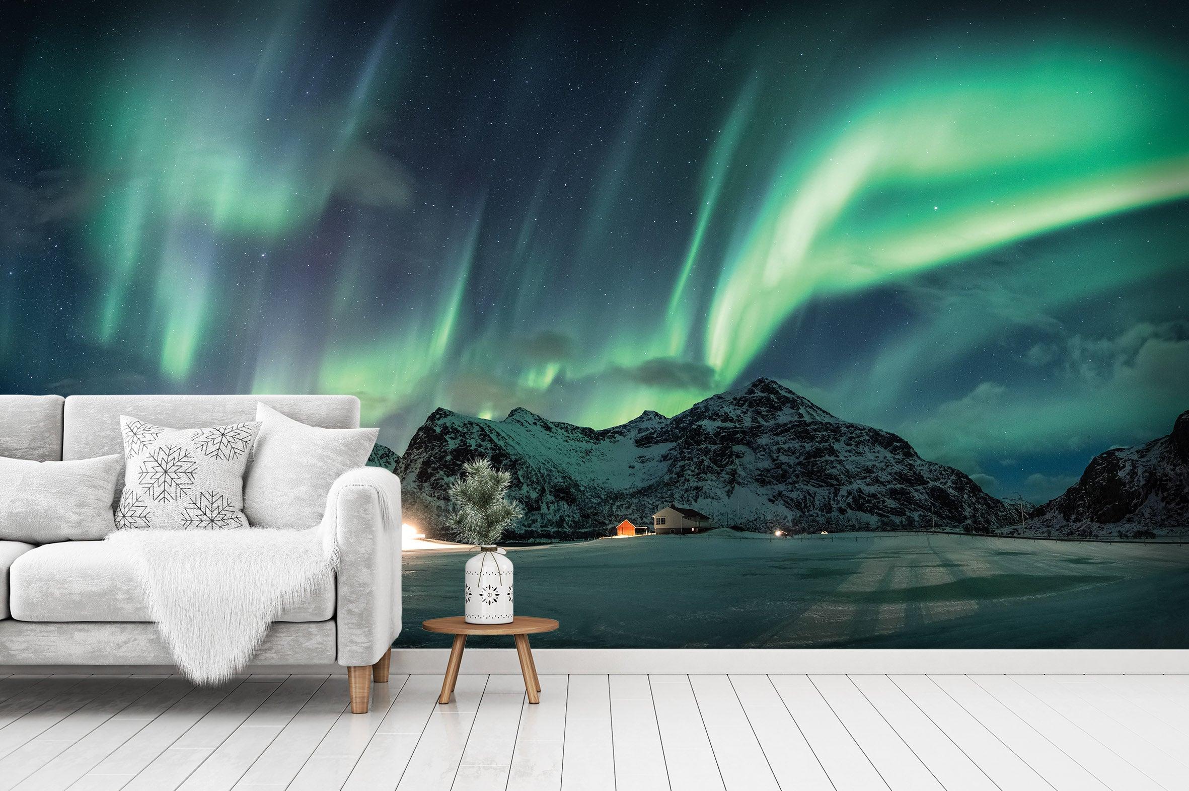 3D aurora mountains wall mural wallpaper 31- Jess Art Decoration