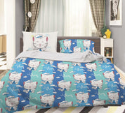 3D Blue Cat Kitty Stripes Quilt Cover Set Bedding Set Pillowcases 32- Jess Art Decoration