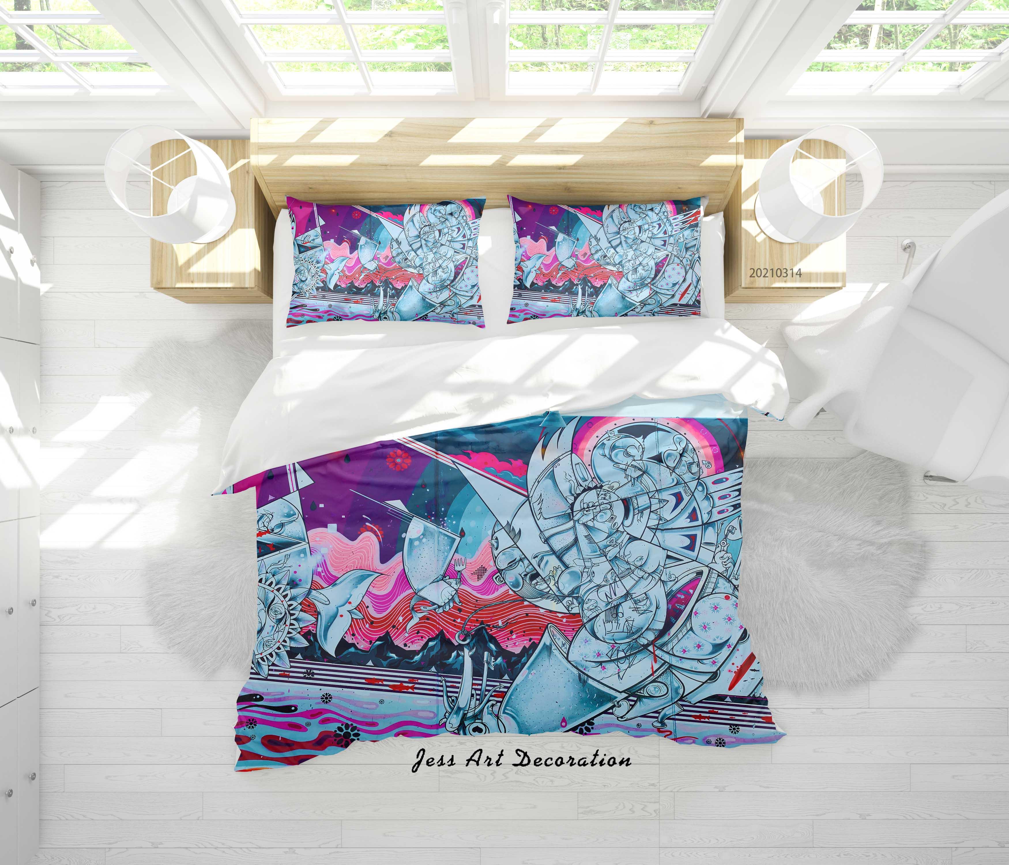 3D Abstract Colored Street Graffiti Quilt Cover Set Bedding Set Duvet Cover Pillowcases 153- Jess Art Decoration