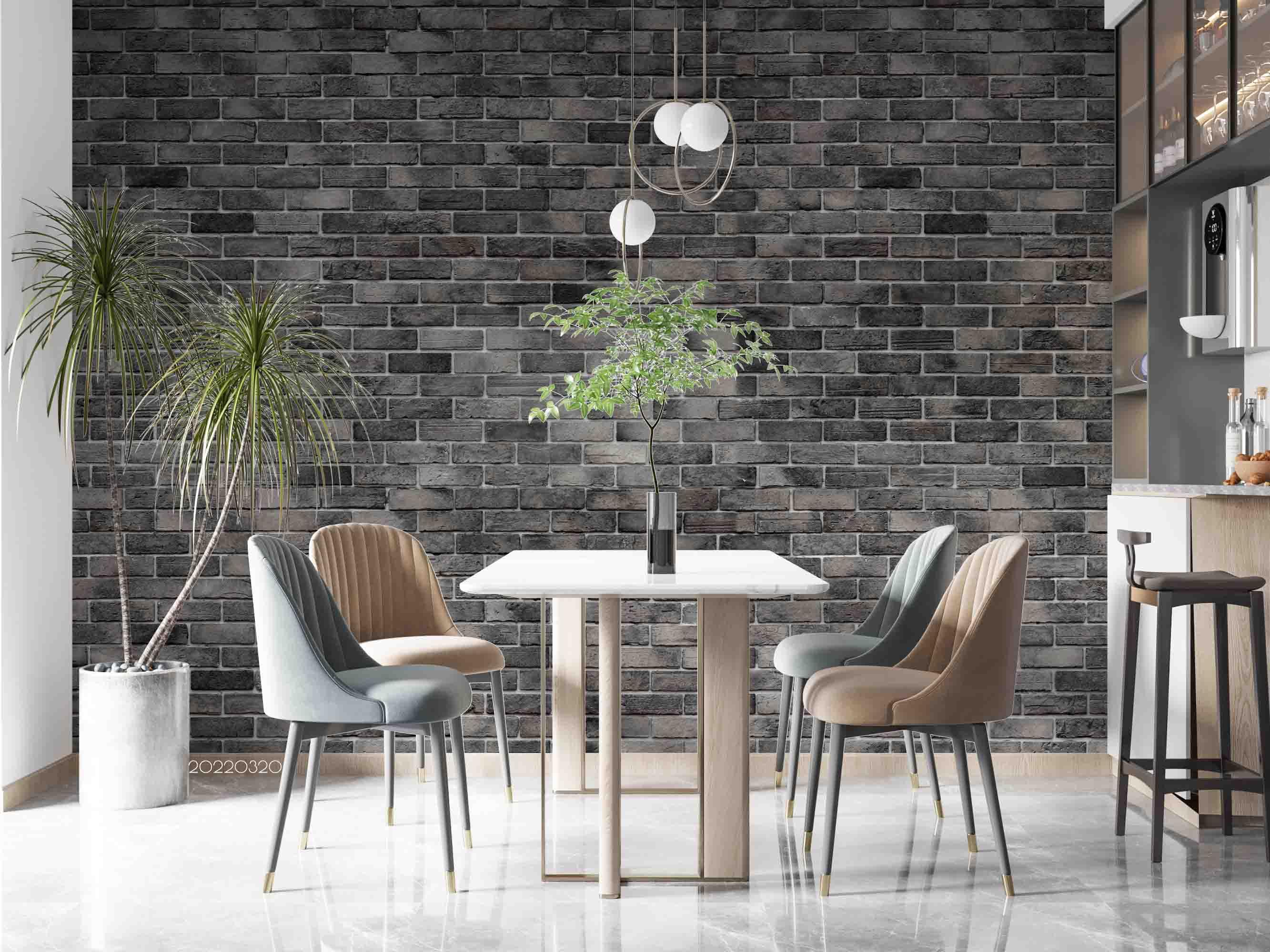 3D Dark Grey Brick dark grey brick texture wall mural wallpaper for living room - view 2