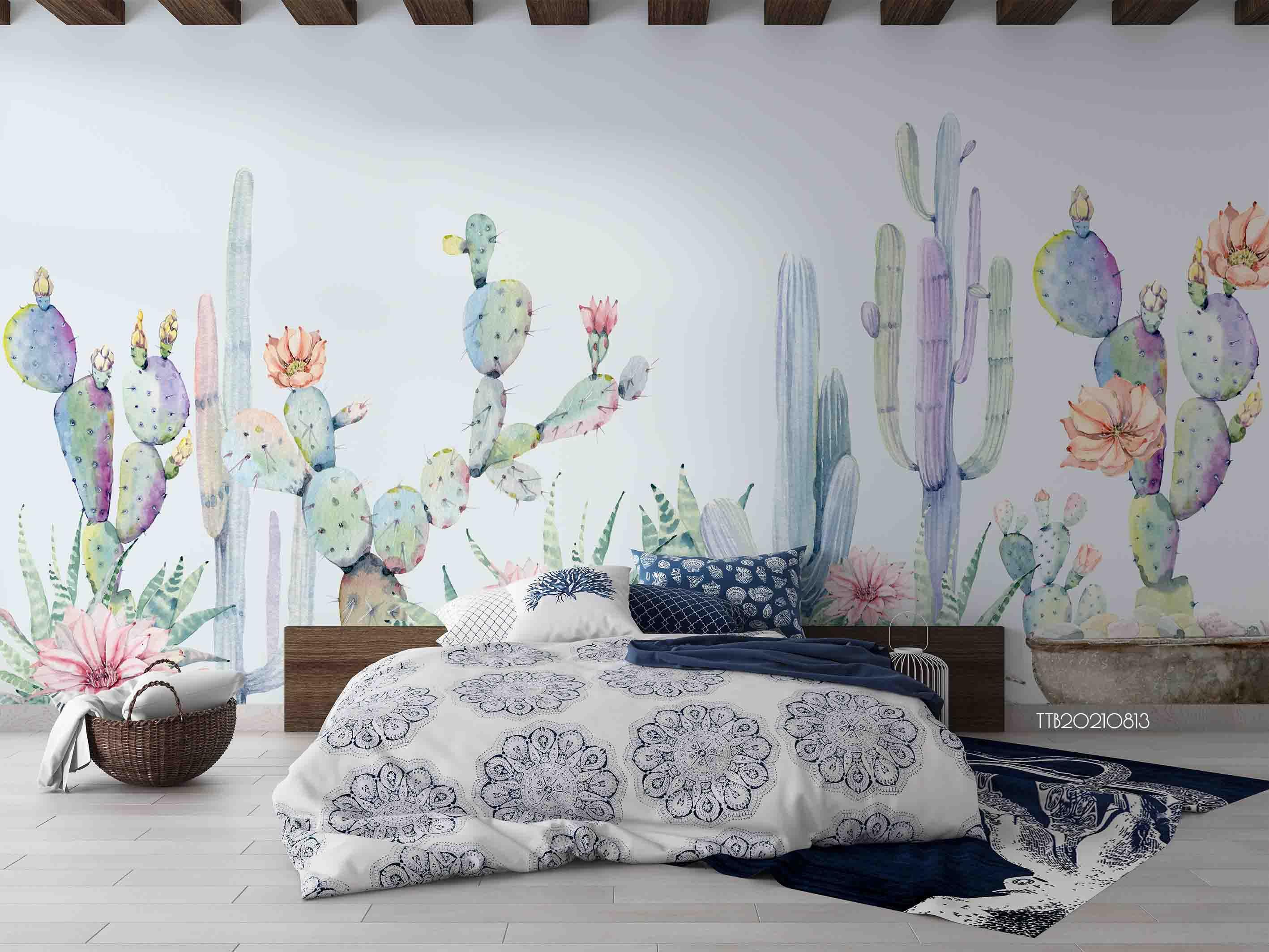 3D Northern Europe Hand-painted  Cactus Fresh Wall Mural Wallpaper SWW5094- Jess Art Decoration