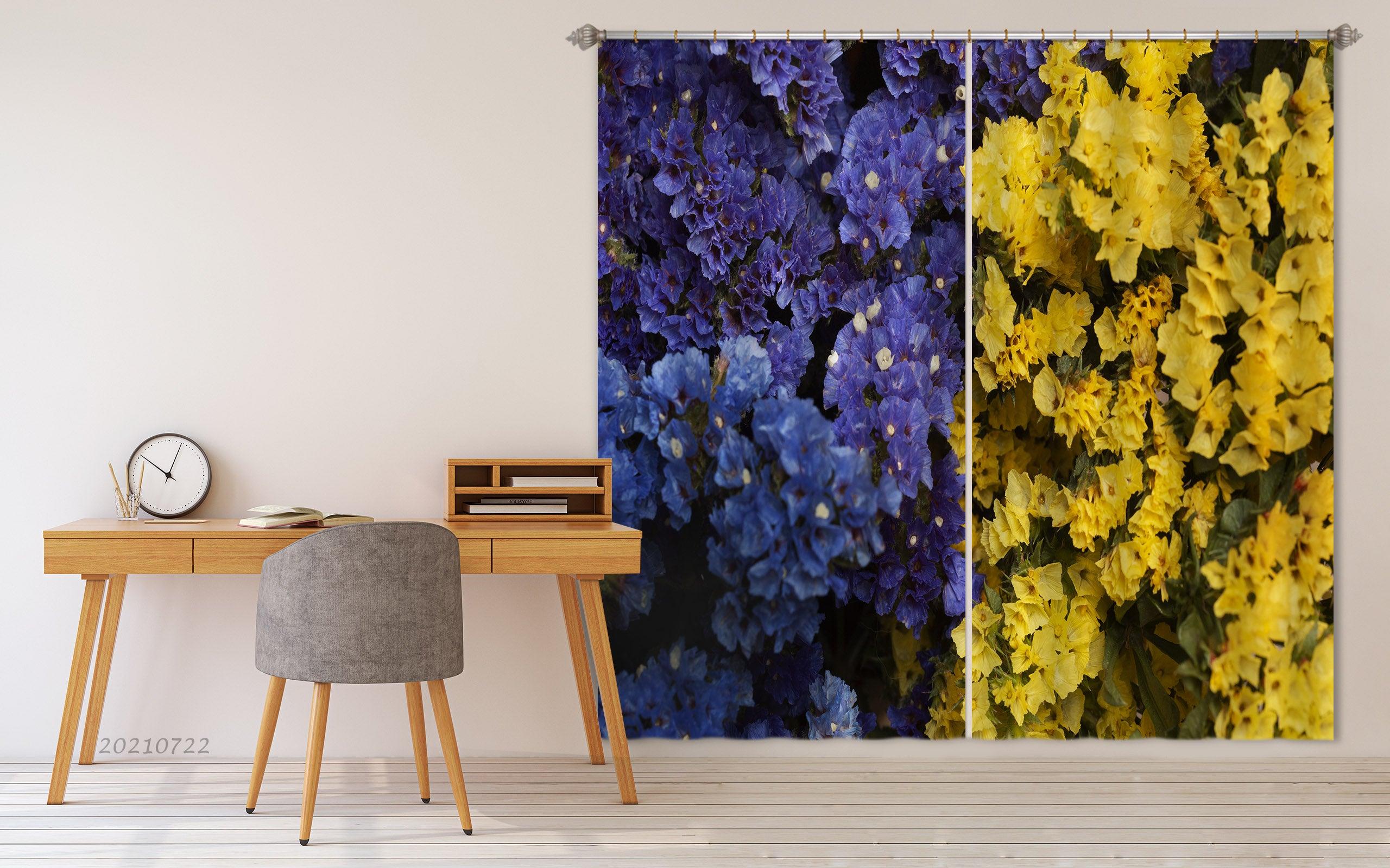 3D Yellow Blue Floral Curtains and Drapes LQH 139- Jess Art Decoration